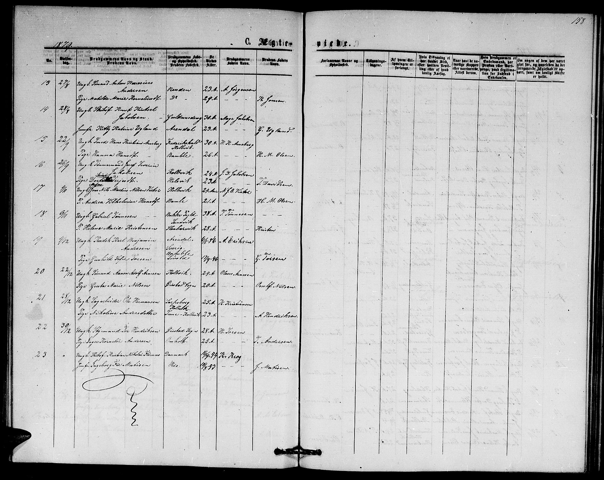 Hisøy sokneprestkontor, SAK/1111-0020/F/Fb/L0002: Parish register (copy) no. B 2, 1873-1885, p. 158