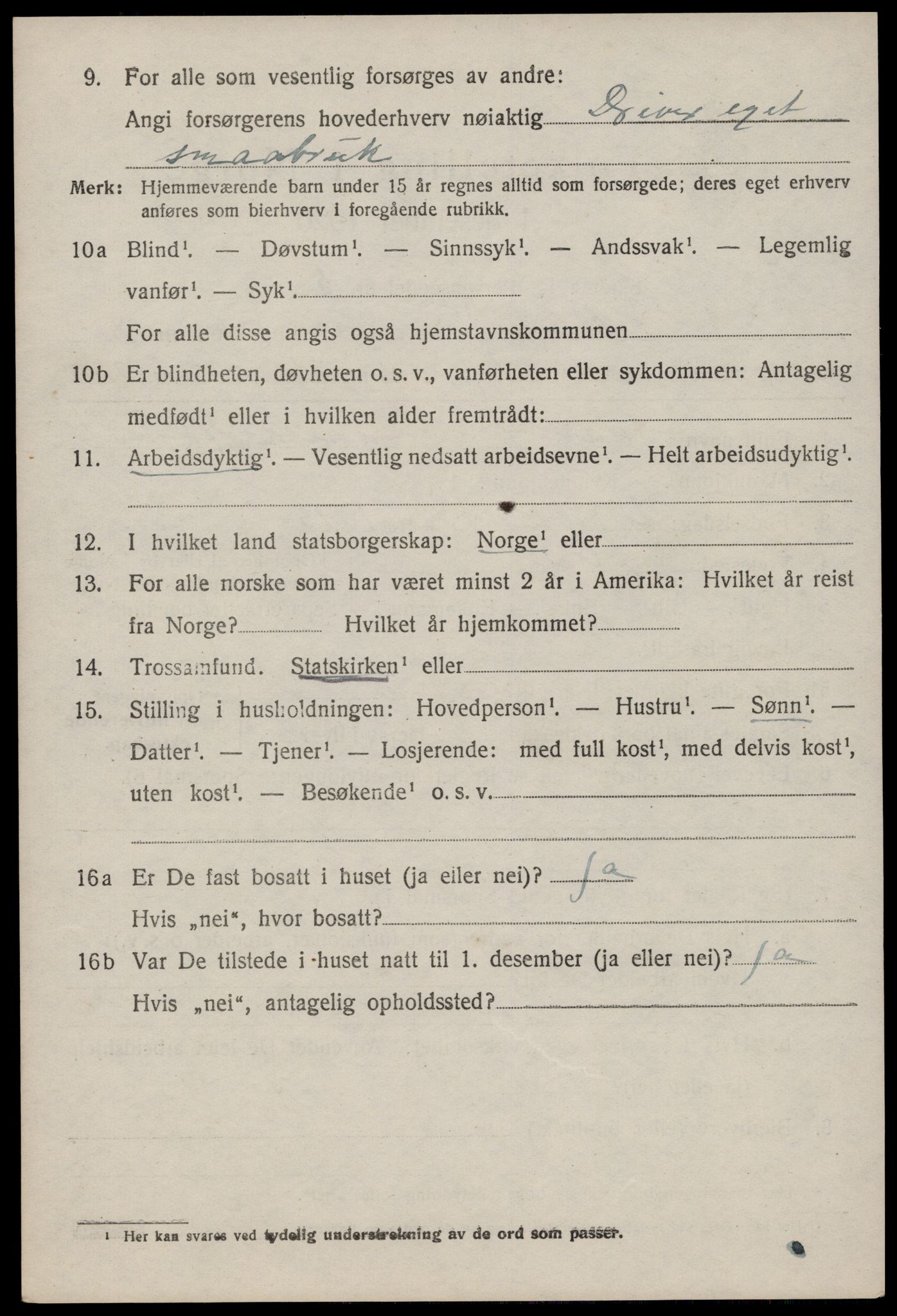 SAKO, 1920 census for Vinje, 1920, p. 2206