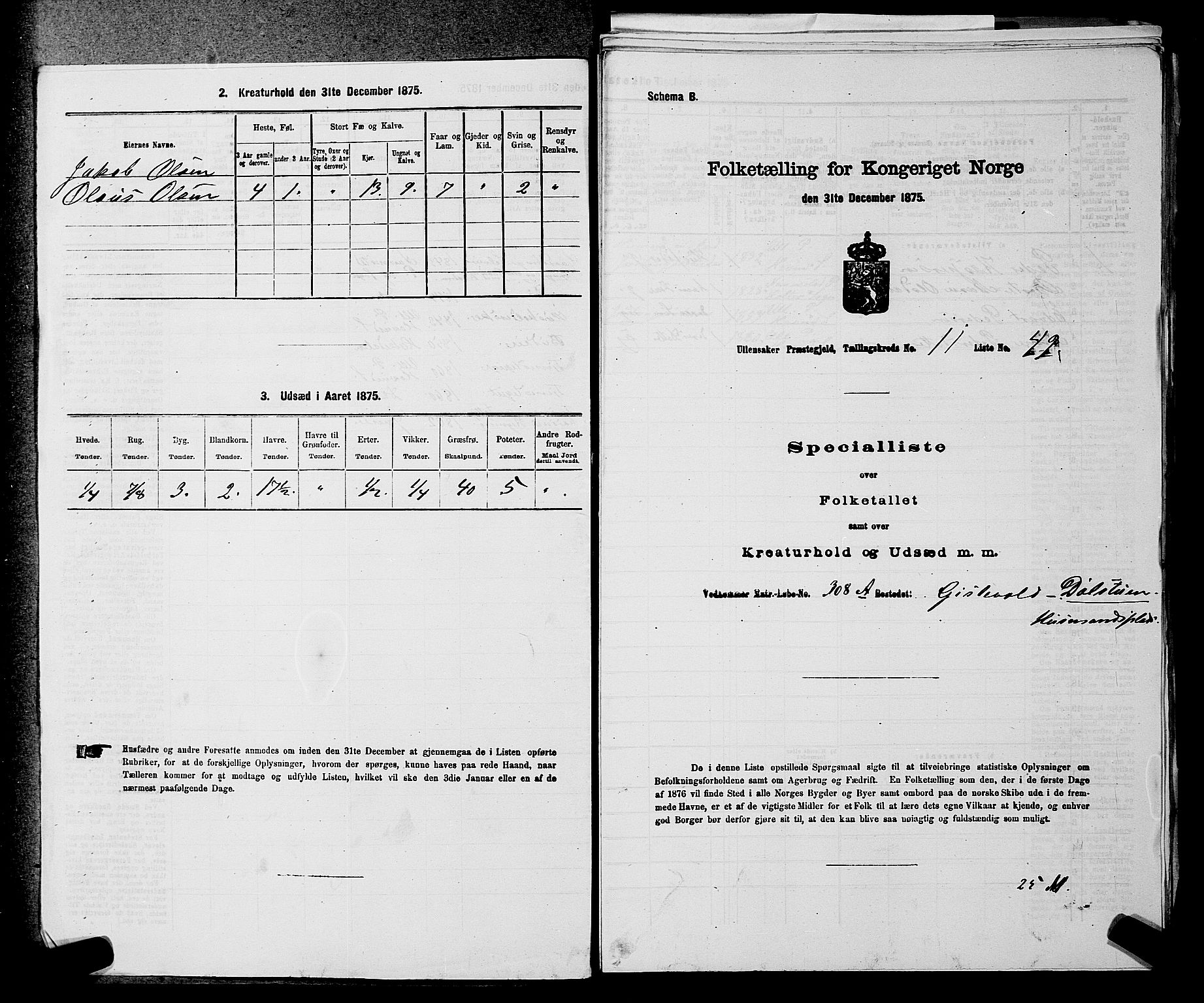 RA, 1875 census for 0235P Ullensaker, 1875, p. 1565