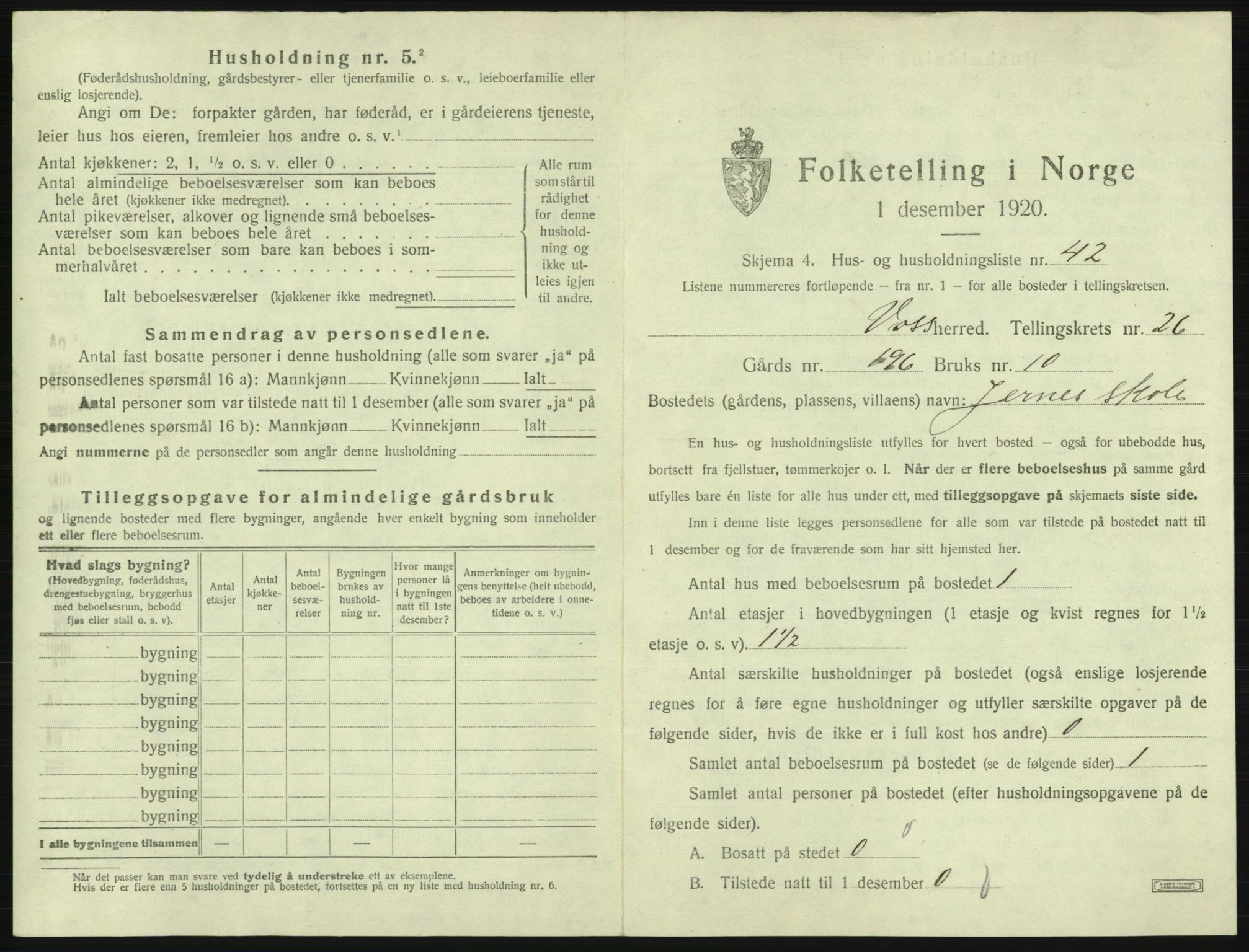 SAB, 1920 census for Voss, 1920, p. 2407