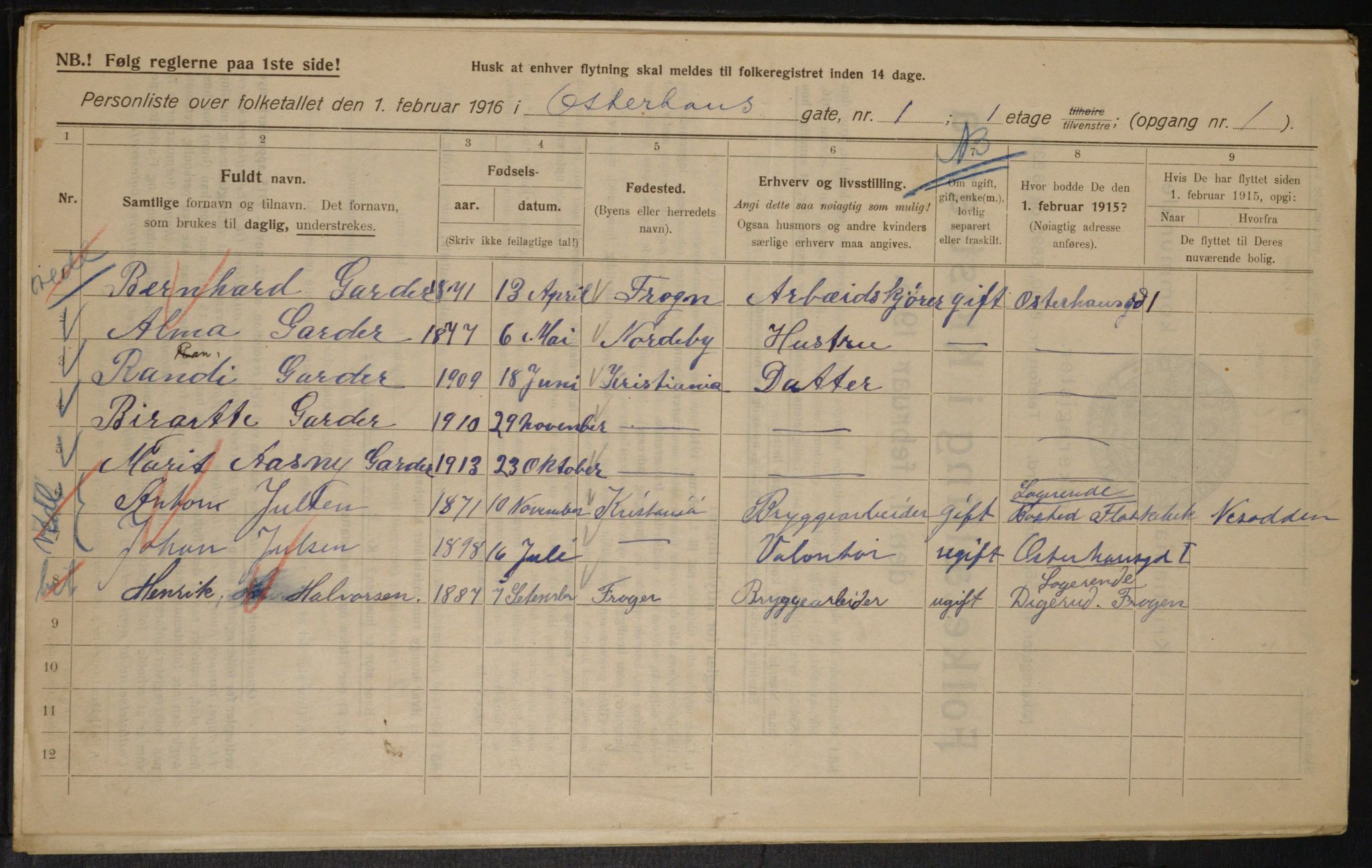 OBA, Municipal Census 1916 for Kristiania, 1916, p. 79312