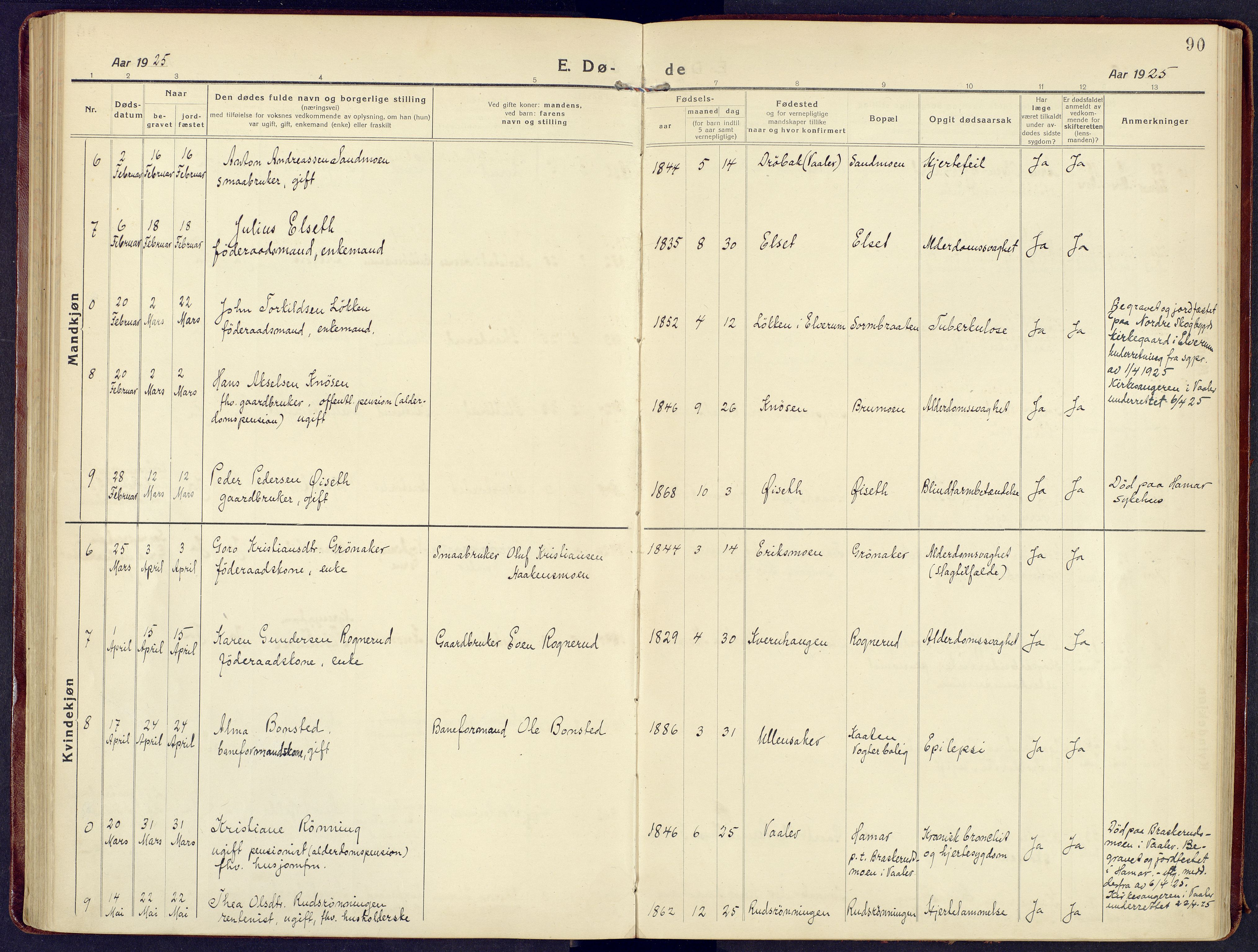 Våler prestekontor, Hedmark, AV/SAH-PREST-040/H/Ha/Haa/L0011: Parish register (official) no. 11, 1919-1933, p. 90