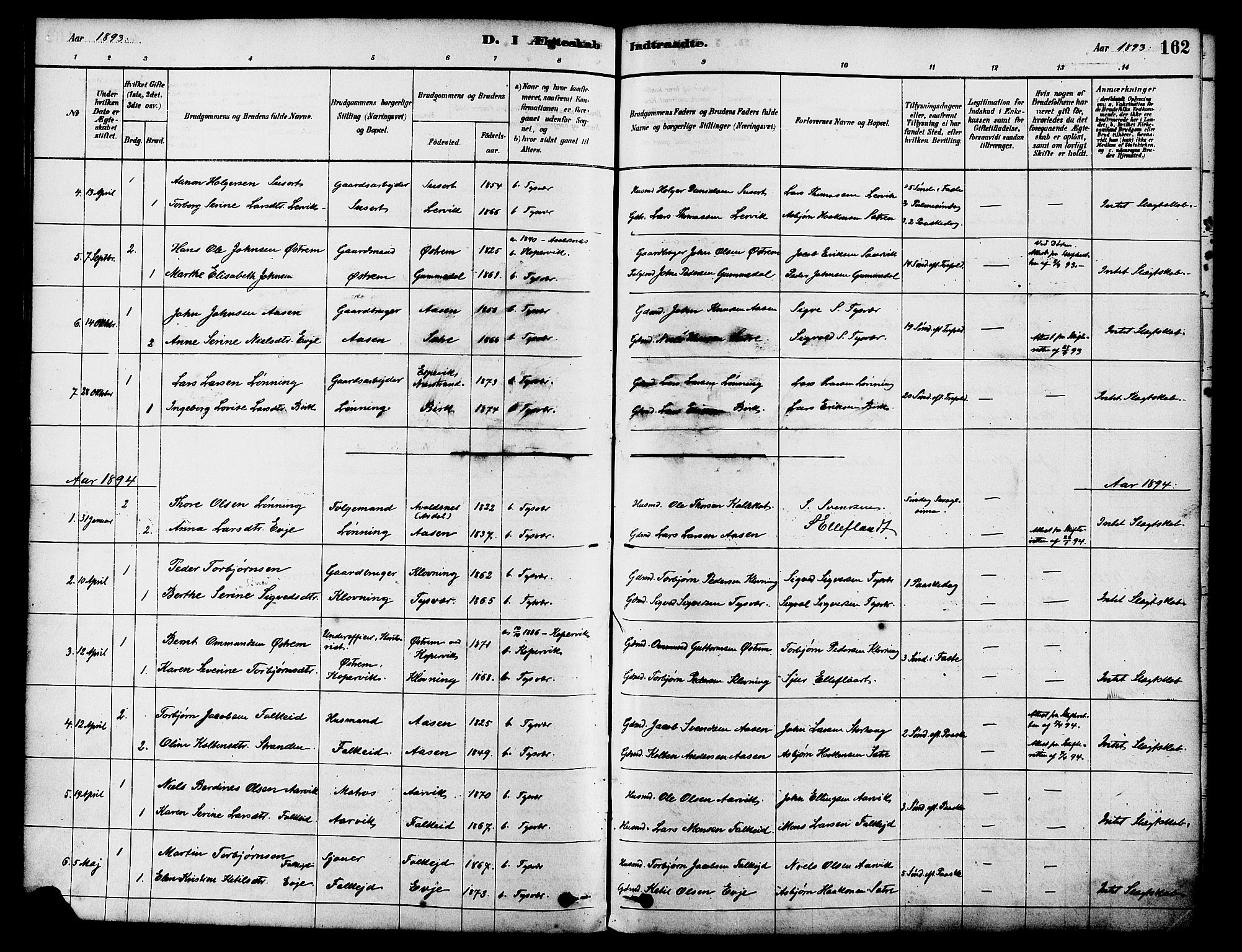 Tysvær sokneprestkontor, SAST/A -101864/H/Ha/Haa/L0006: Parish register (official) no. A 6, 1878-1896, p. 162