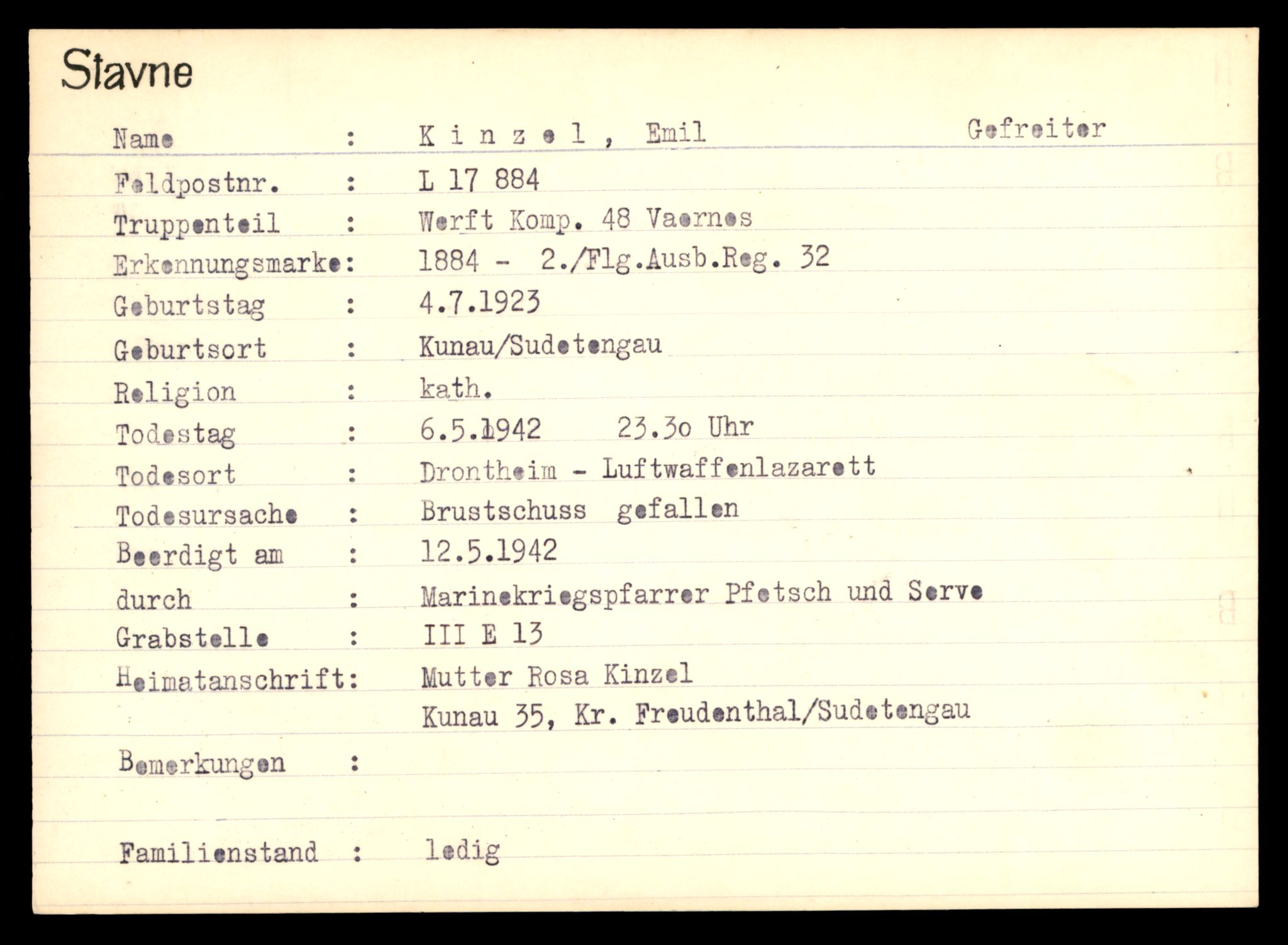 Distriktskontoret for krigsgraver, AV/SAT-A-5030/E/L0003: Kasett/kartotek over tysk Krigskirkegård Stavne, 1945, p. 671