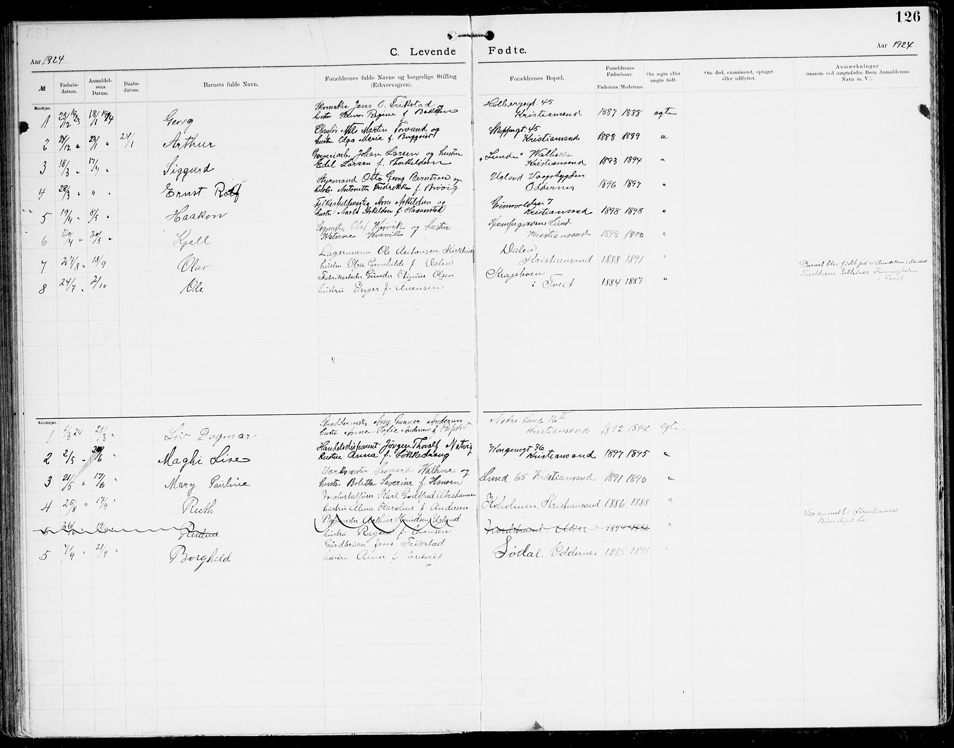 Den evangelisk-lutherske frikirke, Kristiansand, AV/SAK-1292-0017/F/Fa/L0003: Dissenter register no. F 11, 1892-1925, p. 126