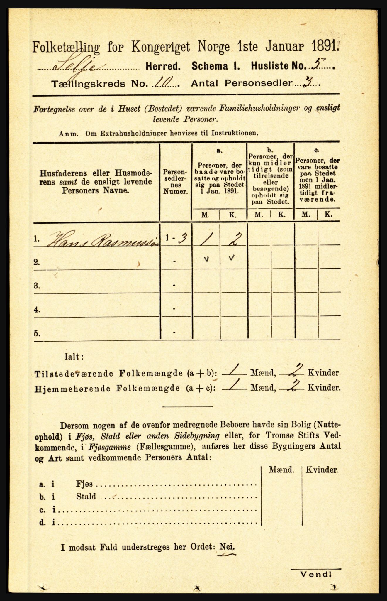 RA, 1891 census for 1441 Selje, 1891, p. 3040