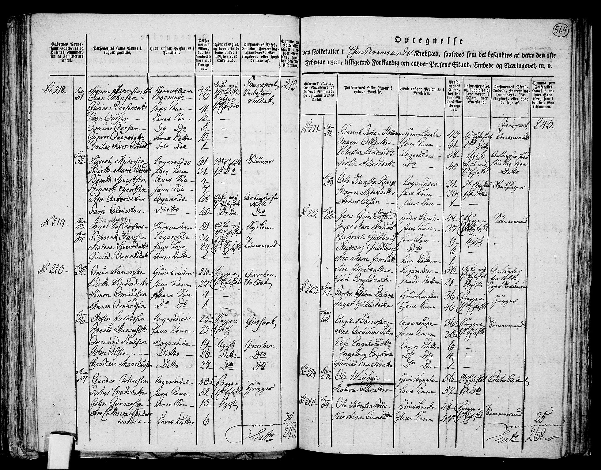 RA, 1801 census for 1001P Kristiansand, 1801, p. 563b-564a