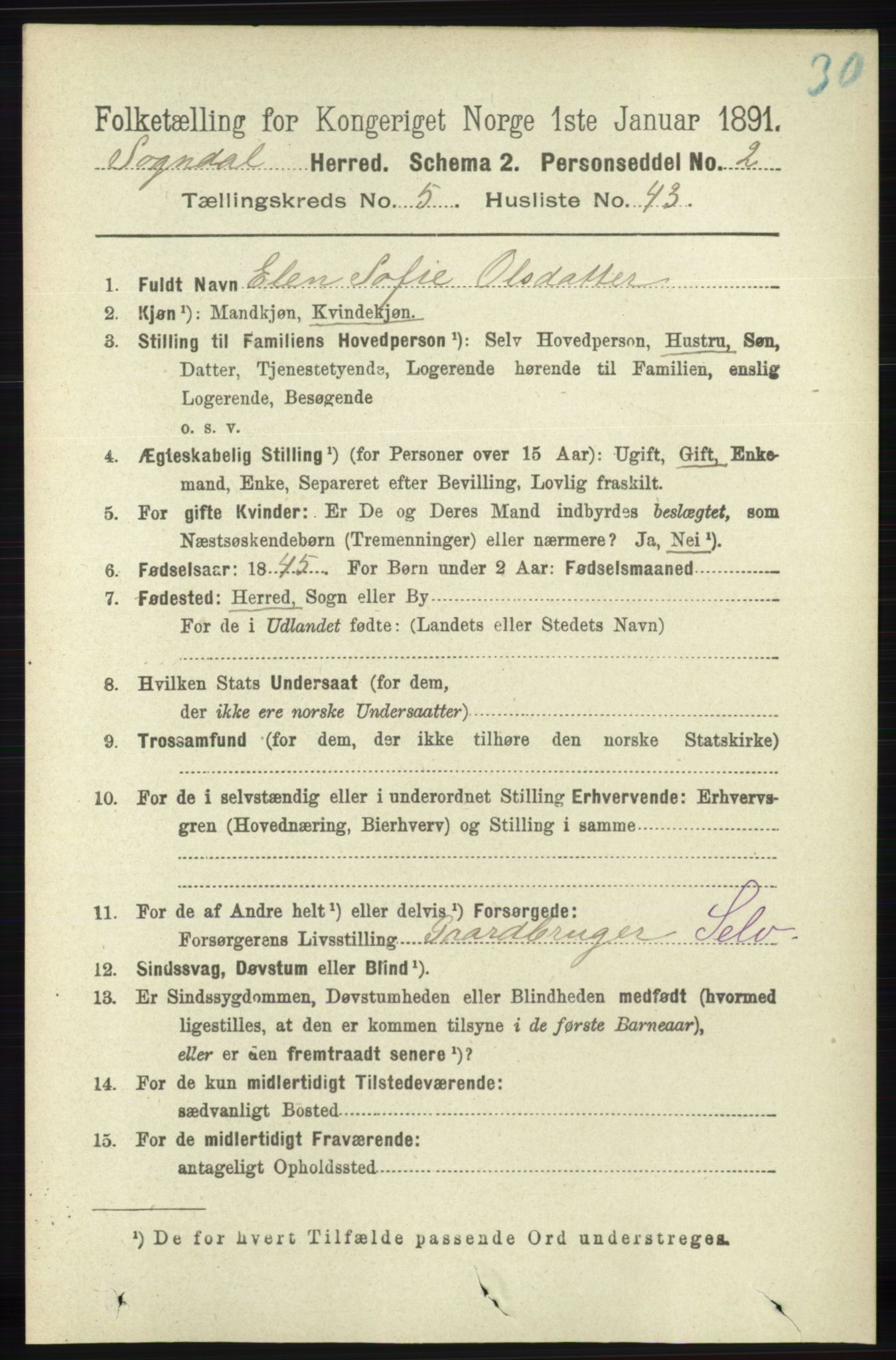 RA, 1891 census for 1111 Sokndal, 1891, p. 1562