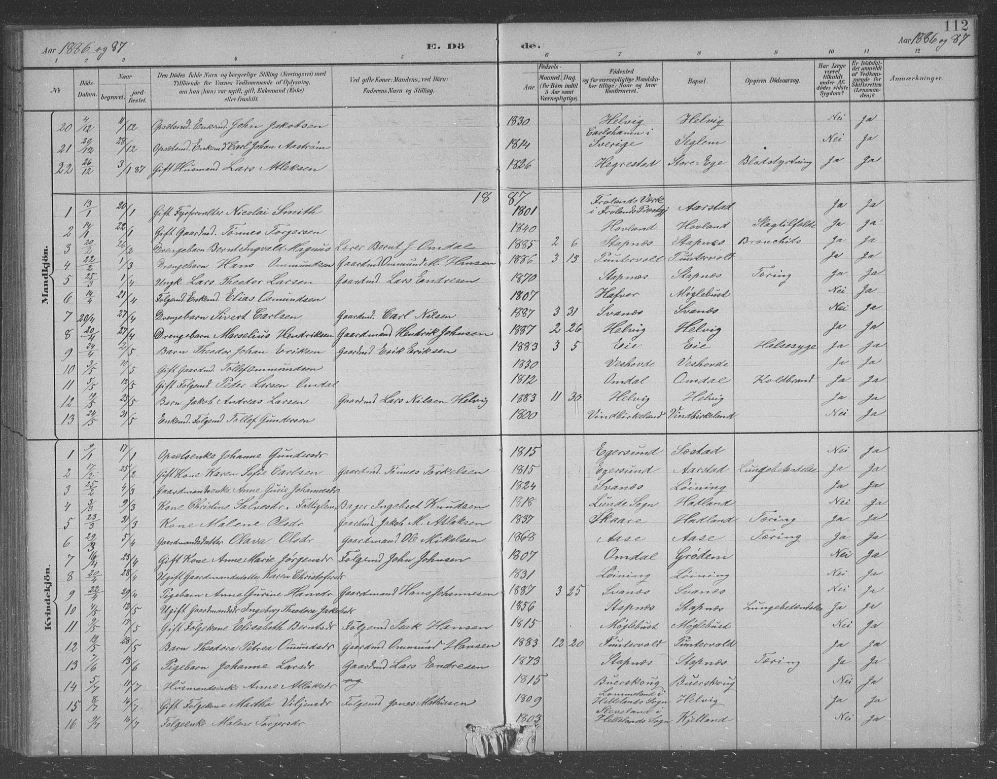 Eigersund sokneprestkontor, AV/SAST-A-101807/S09/L0007: Parish register (copy) no. B 7, 1882-1892, p. 112