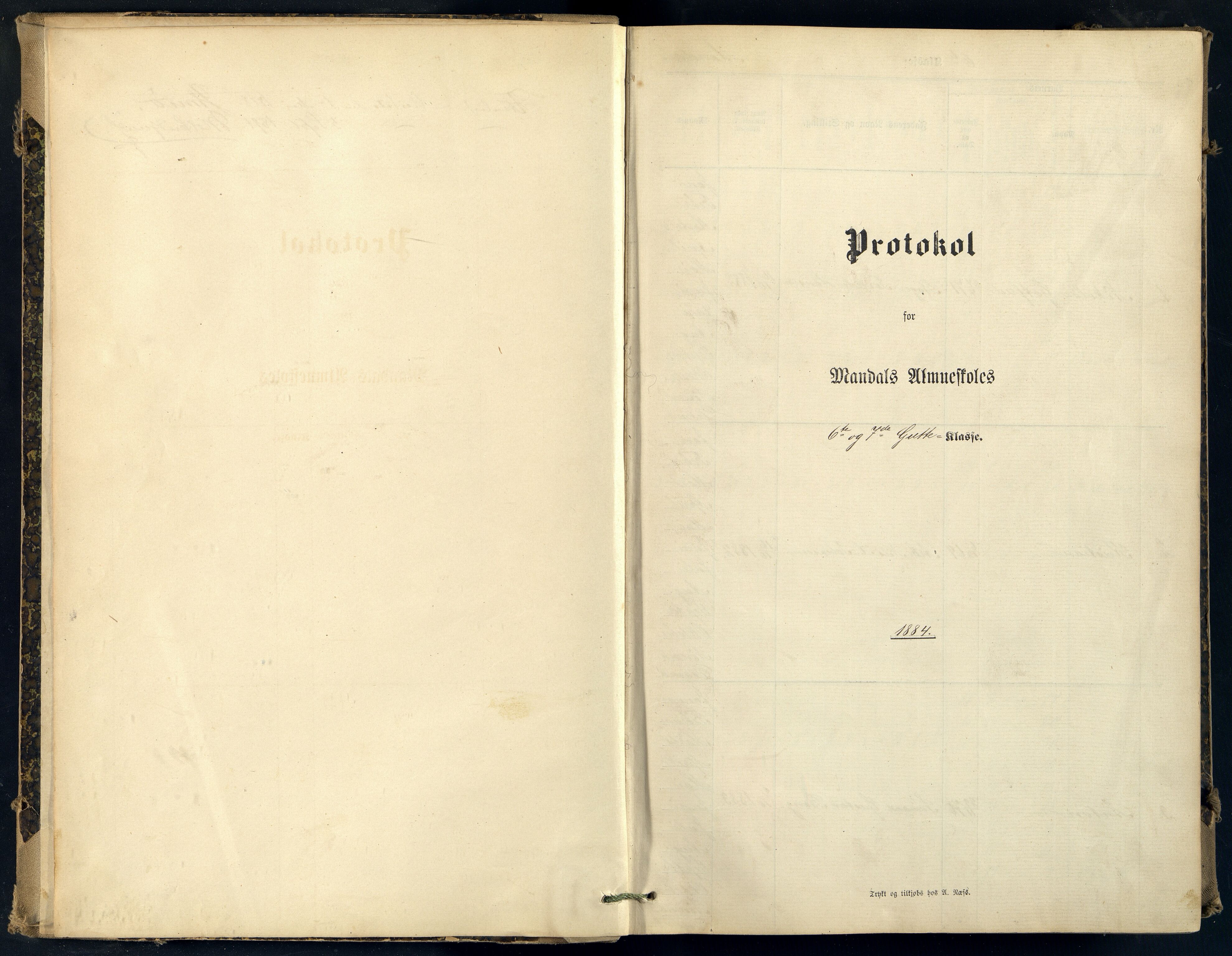 Mandal By - Mandal Allmueskole/Folkeskole/Skole, ARKSOR/1002MG551/H/L0020: Skoleprotokoll, 1884-1910