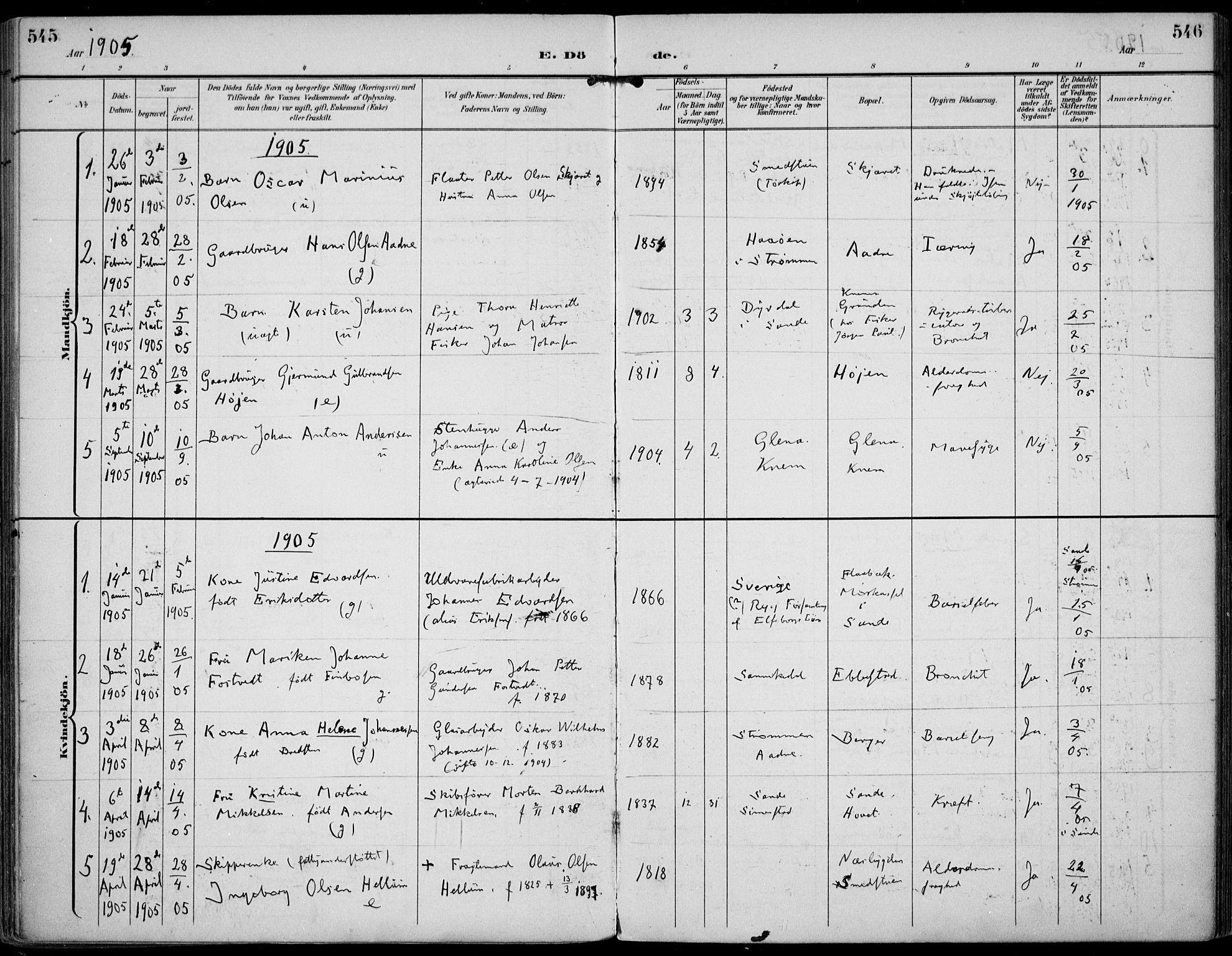 Strømm kirkebøker, AV/SAKO-A-322/F/Fa/L0005: Parish register (official) no. I 5, 1898-1919, p. 545-546