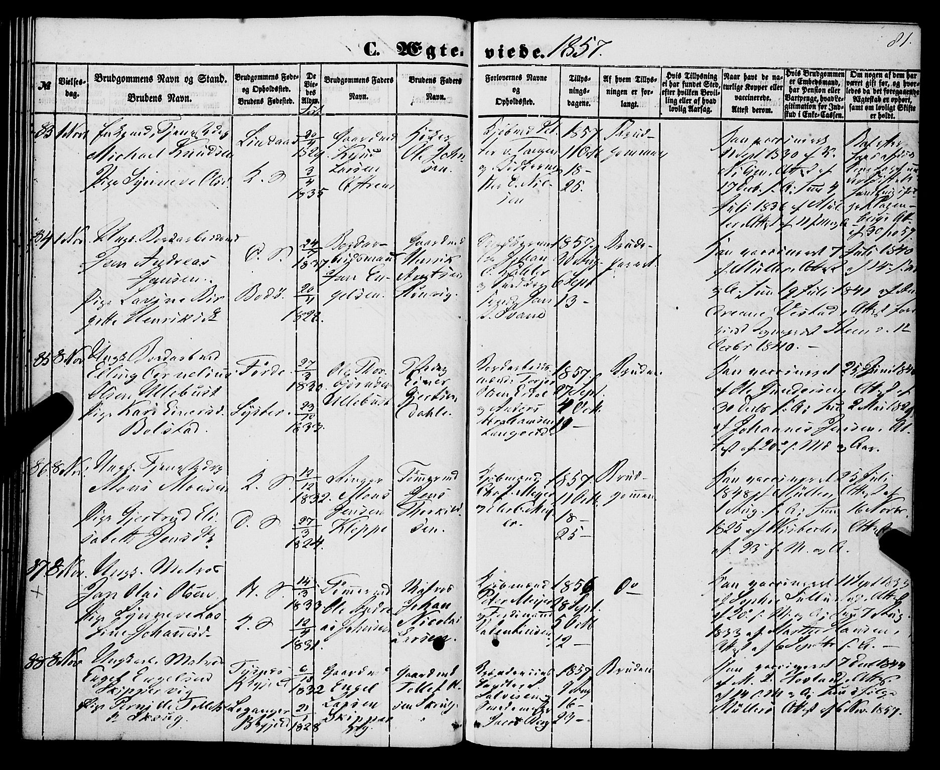 Korskirken sokneprestembete, AV/SAB-A-76101/H/Haa/L0035: Parish register (official) no. D 2, 1852-1867, p. 81