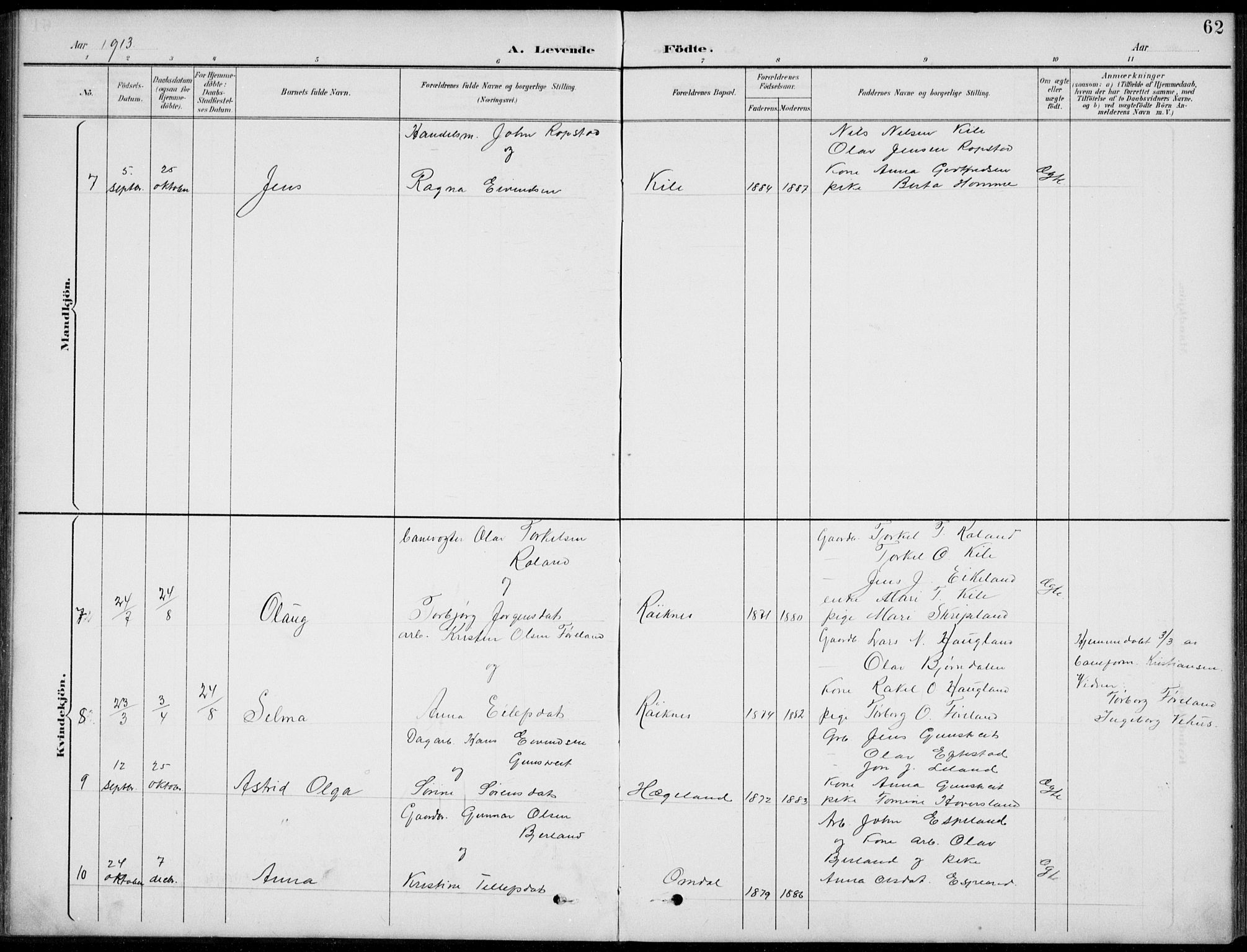 Vennesla sokneprestkontor, SAK/1111-0045/Fb/Fba/L0003: Parish register (copy) no. B 3, 1890-1919, p. 62