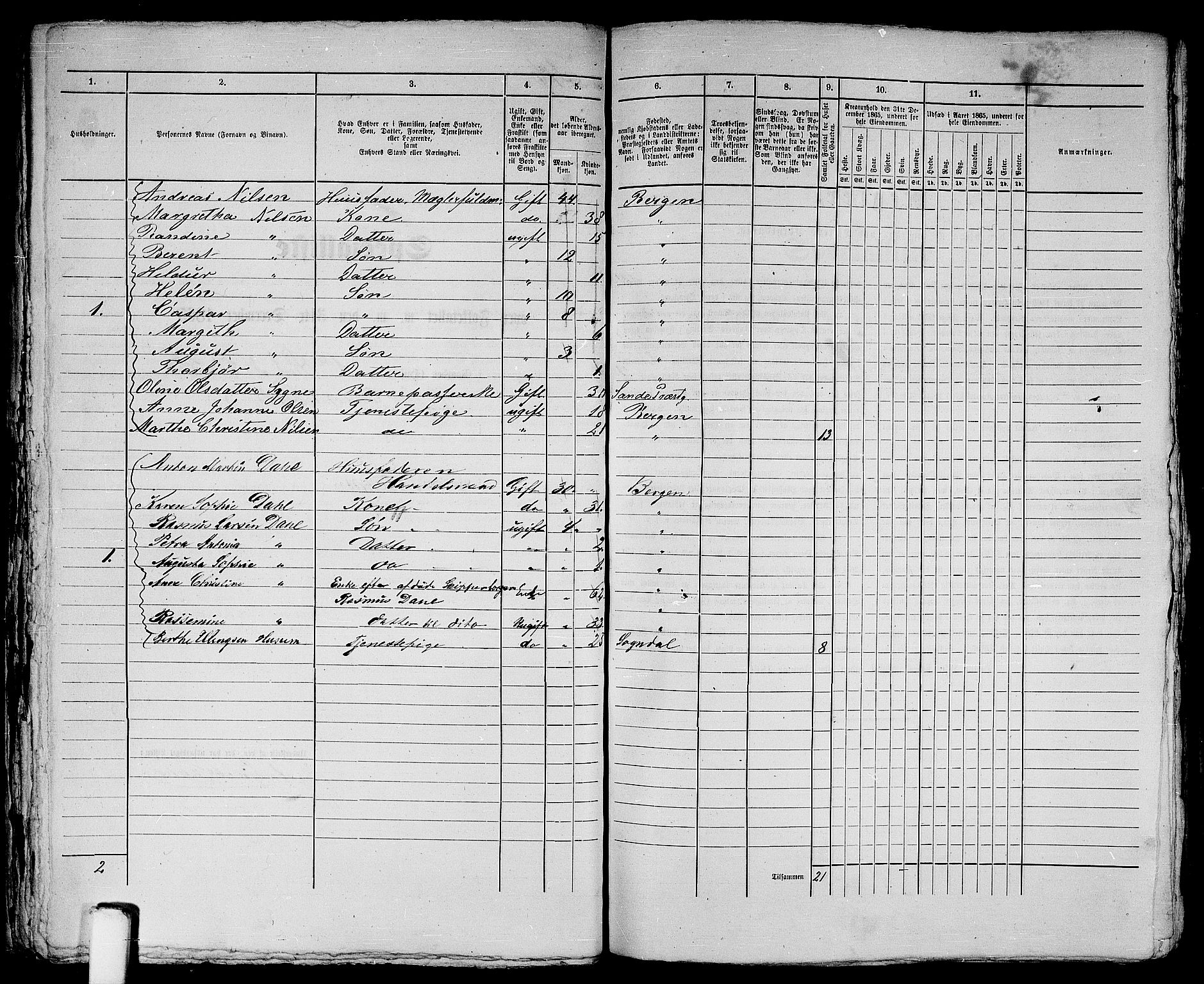 RA, 1865 census for Bergen, 1865, p. 135