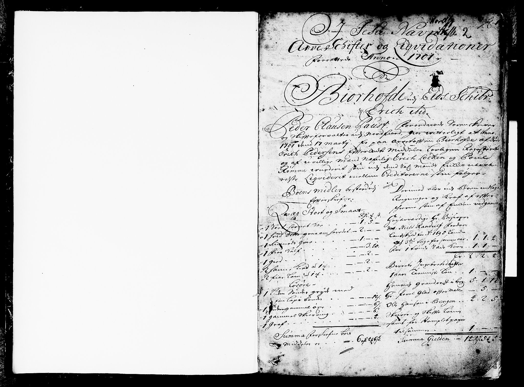 Nordfjord sorenskriveri, AV/SAB-A-2801/1/04/04a/L0002a: Skifteprotokollar, 1701-1703, p. 0b-1a