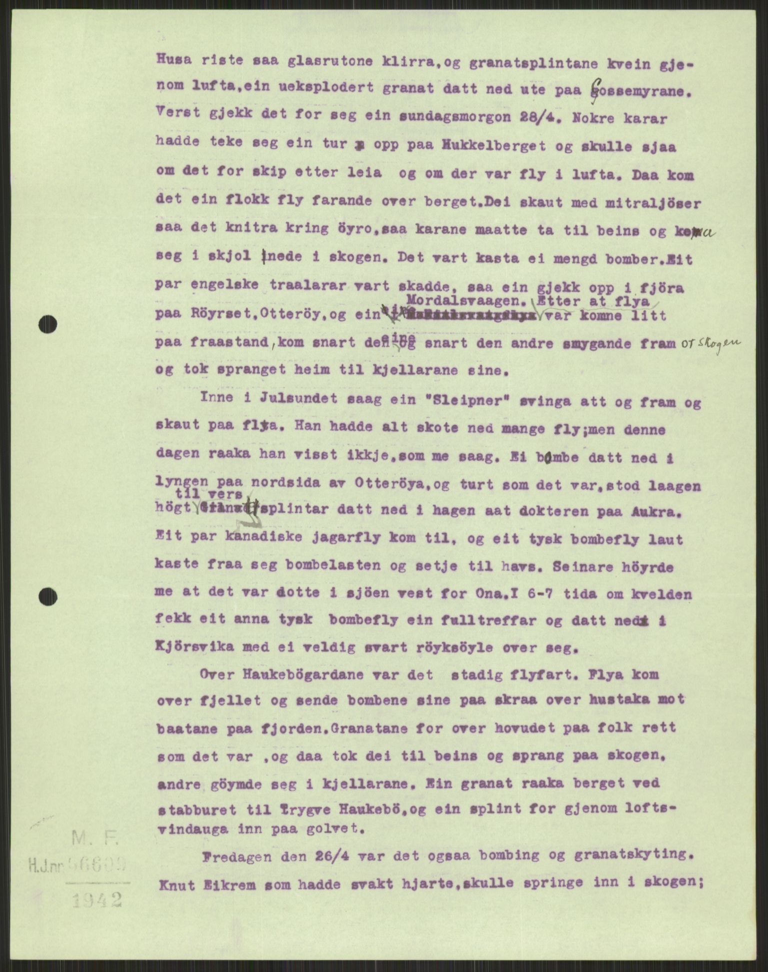 Forsvaret, Forsvarets krigshistoriske avdeling, AV/RA-RAFA-2017/Y/Ya/L0015: II-C-11-31 - Fylkesmenn.  Rapporter om krigsbegivenhetene 1940., 1940, p. 737