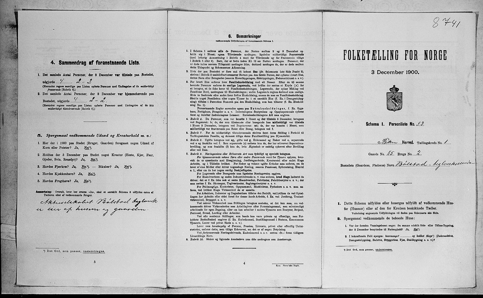 RA, 1900 census for Røyken, 1900, p. 132