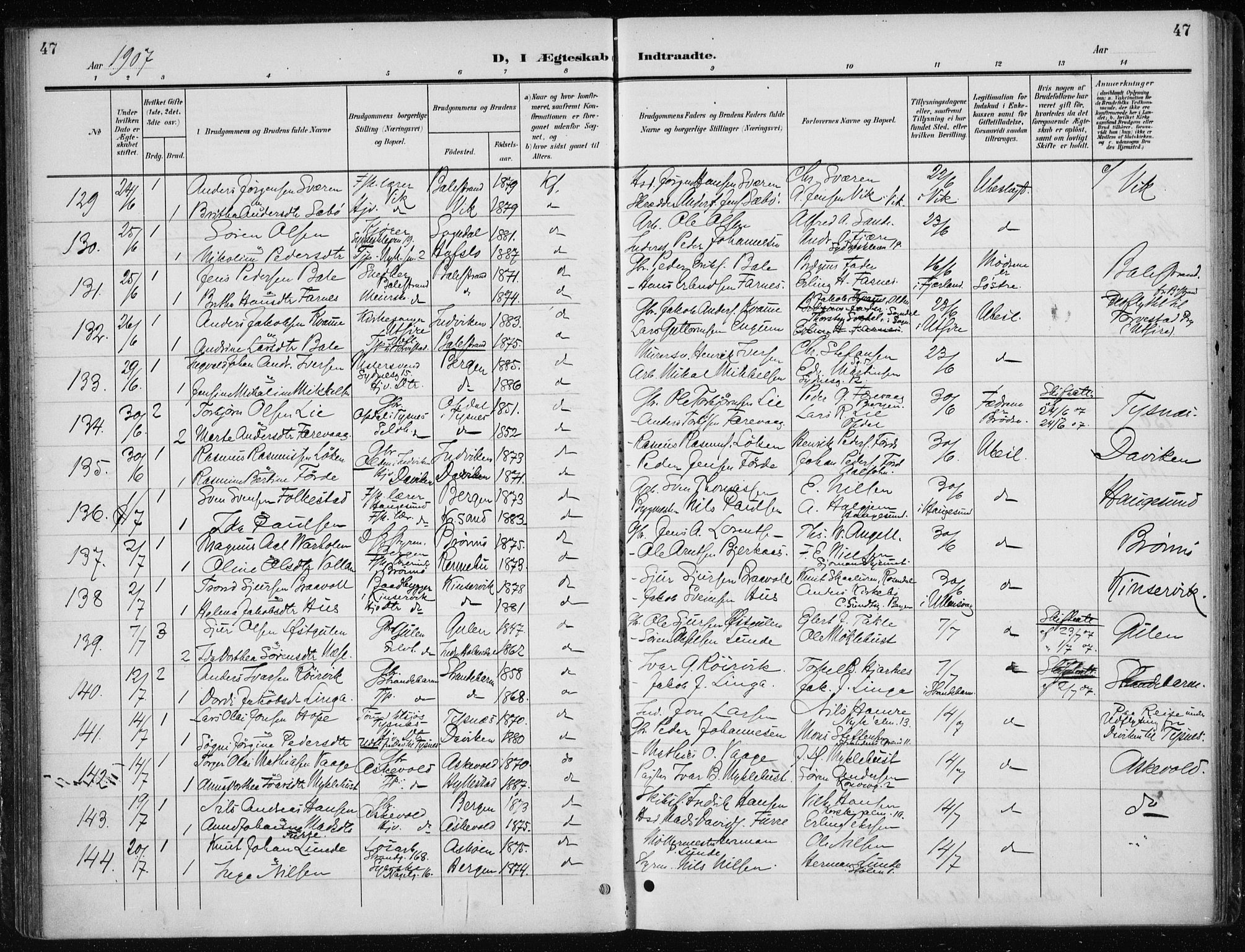 Nykirken Sokneprestembete, AV/SAB-A-77101/H/Haa/L0035: Parish register (official) no. D 5, 1905-1913, p. 47
