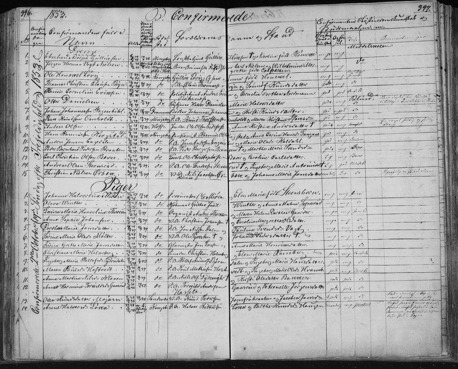 Kongsberg kirkebøker, SAKO/A-22/F/Fa/L0009: Parish register (official) no. I 9, 1839-1858, p. 396-397