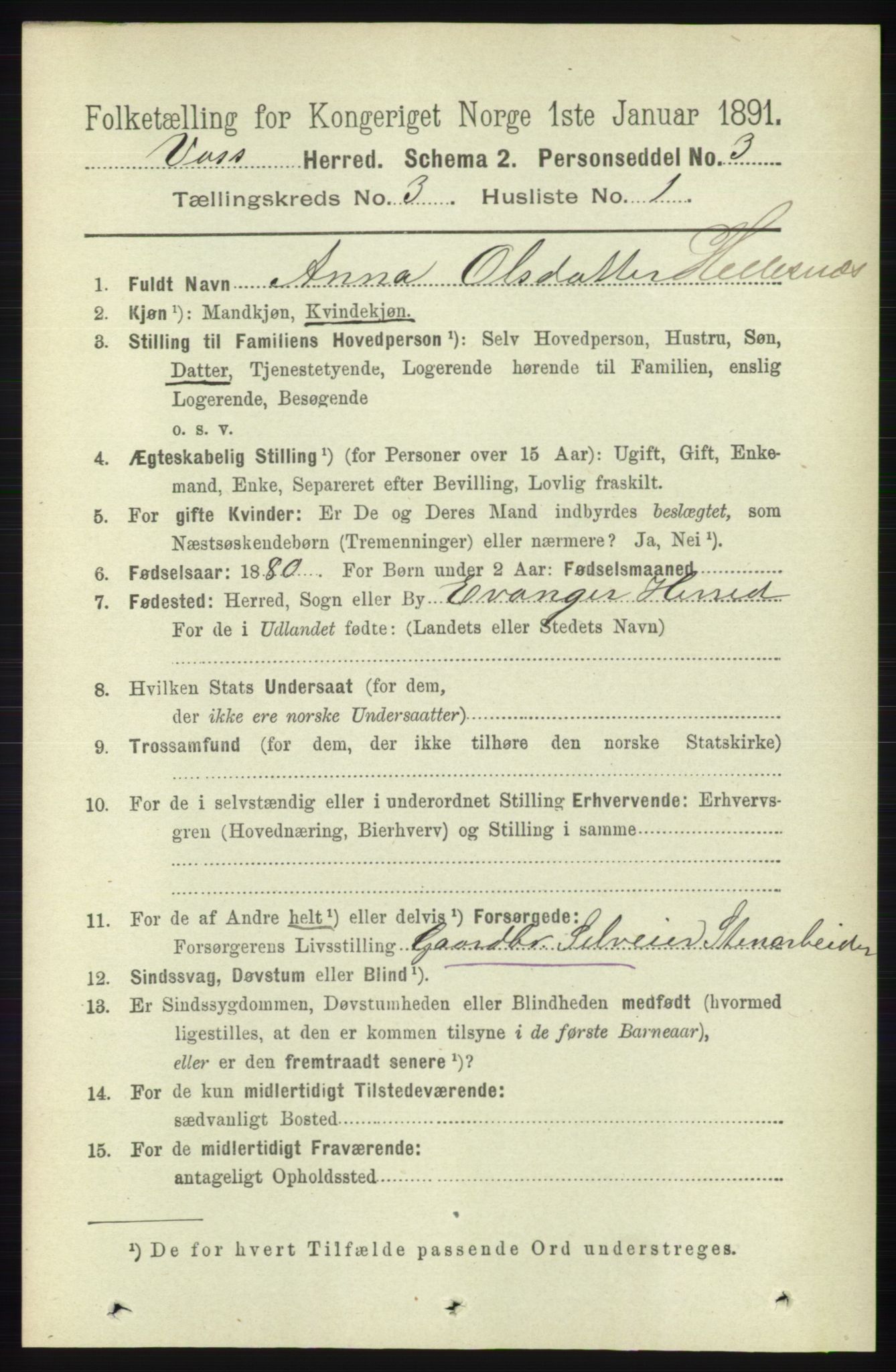 RA, 1891 census for 1235 Voss, 1891, p. 1176