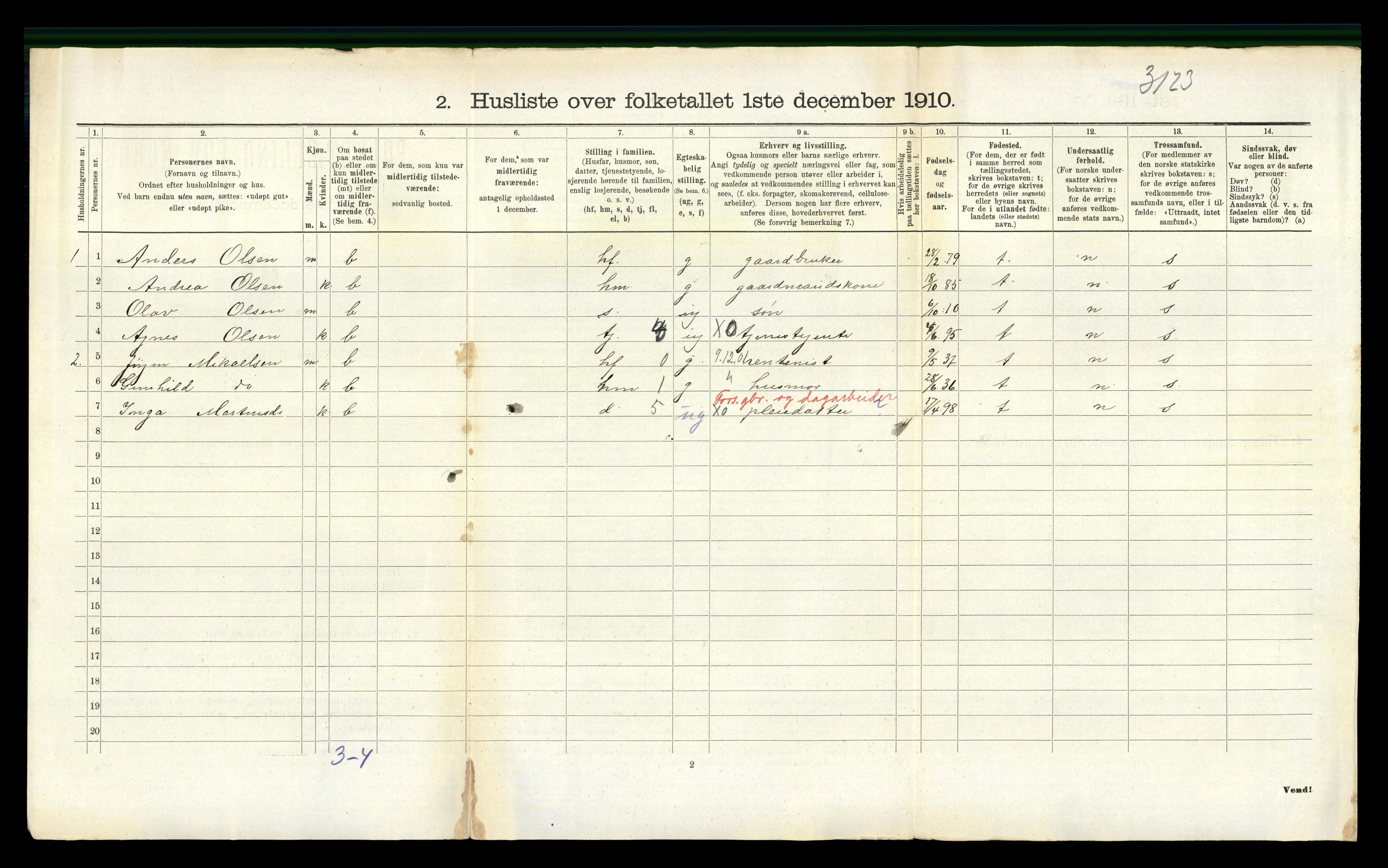 RA, 1910 census for Høvåg, 1910, p. 394