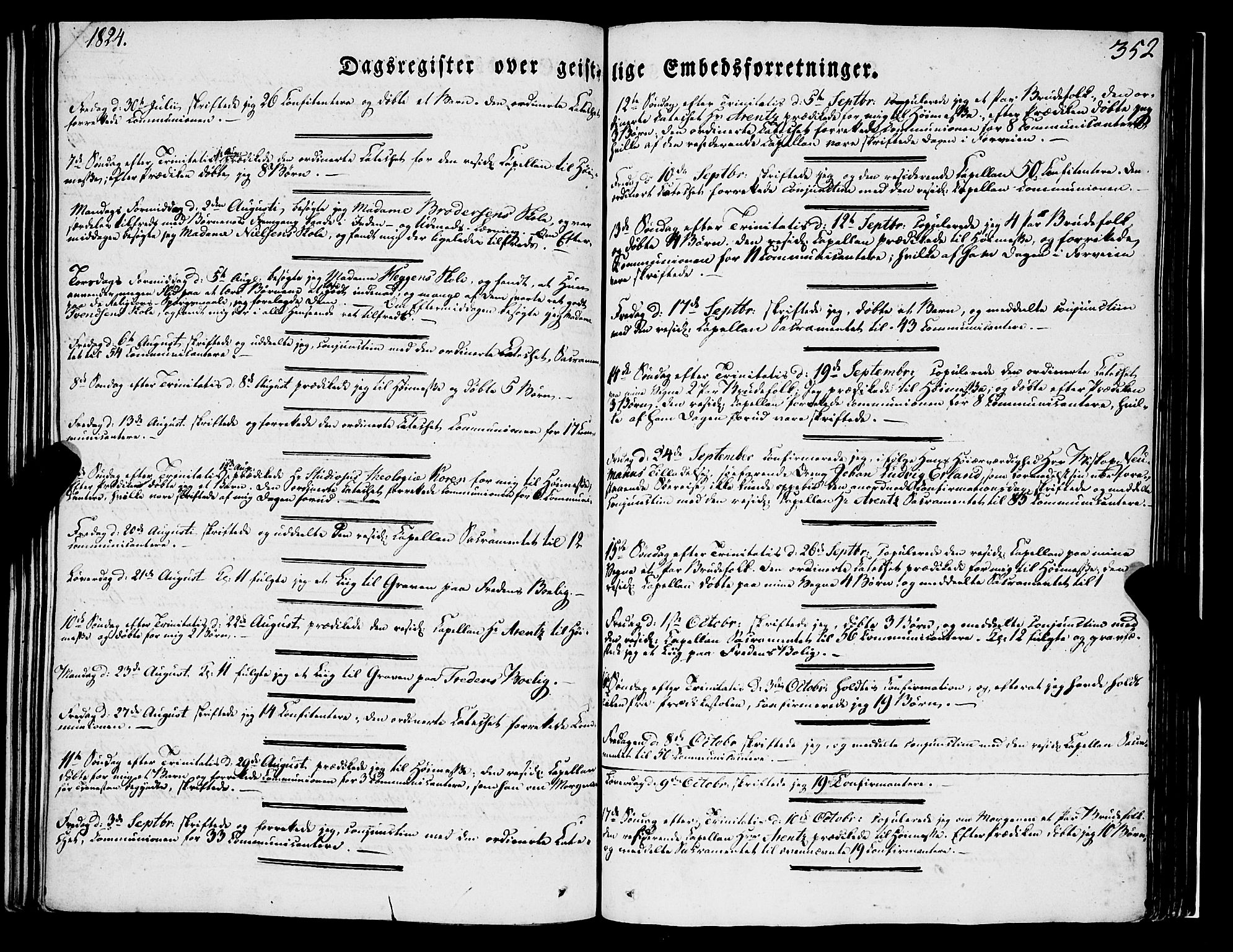 Korskirken sokneprestembete, SAB/A-76101/H/Haa/L0050: Parish register (official) no. F 1, 1821-1869, p. 352