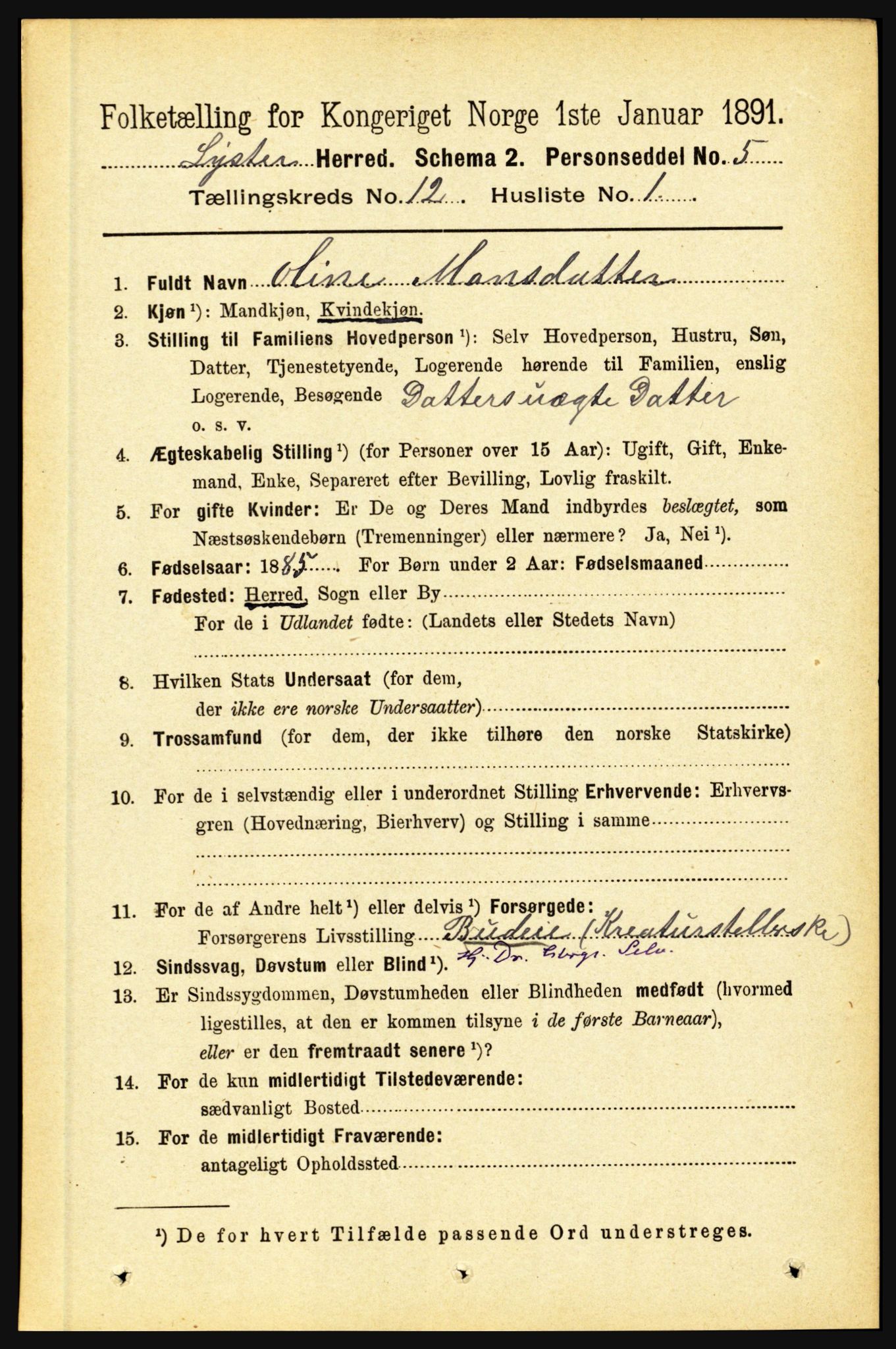 RA, 1891 census for 1426 Luster, 1891, p. 3770