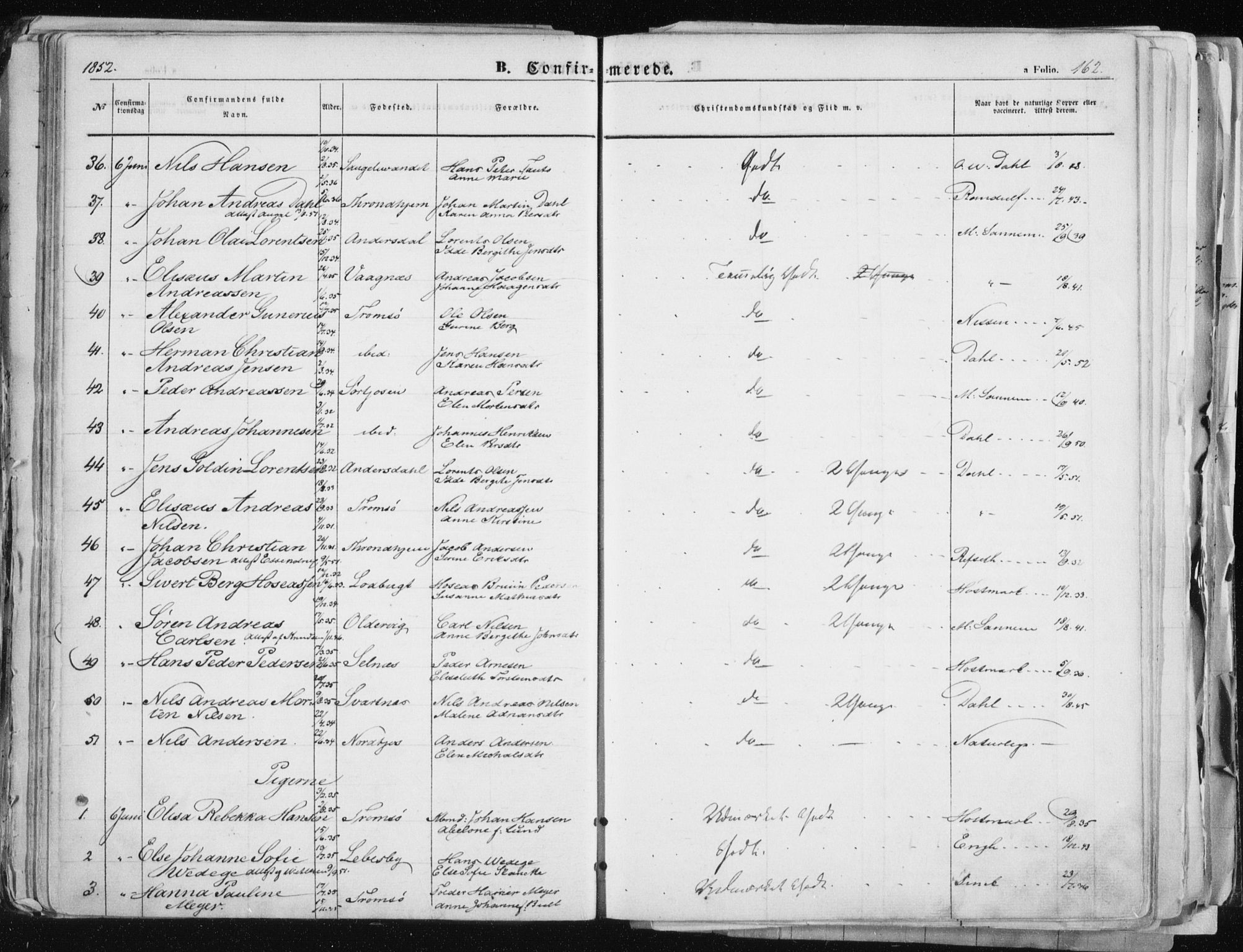 Tromsø sokneprestkontor/stiftsprosti/domprosti, SATØ/S-1343/G/Ga/L0010kirke: Parish register (official) no. 10, 1848-1855, p. 162