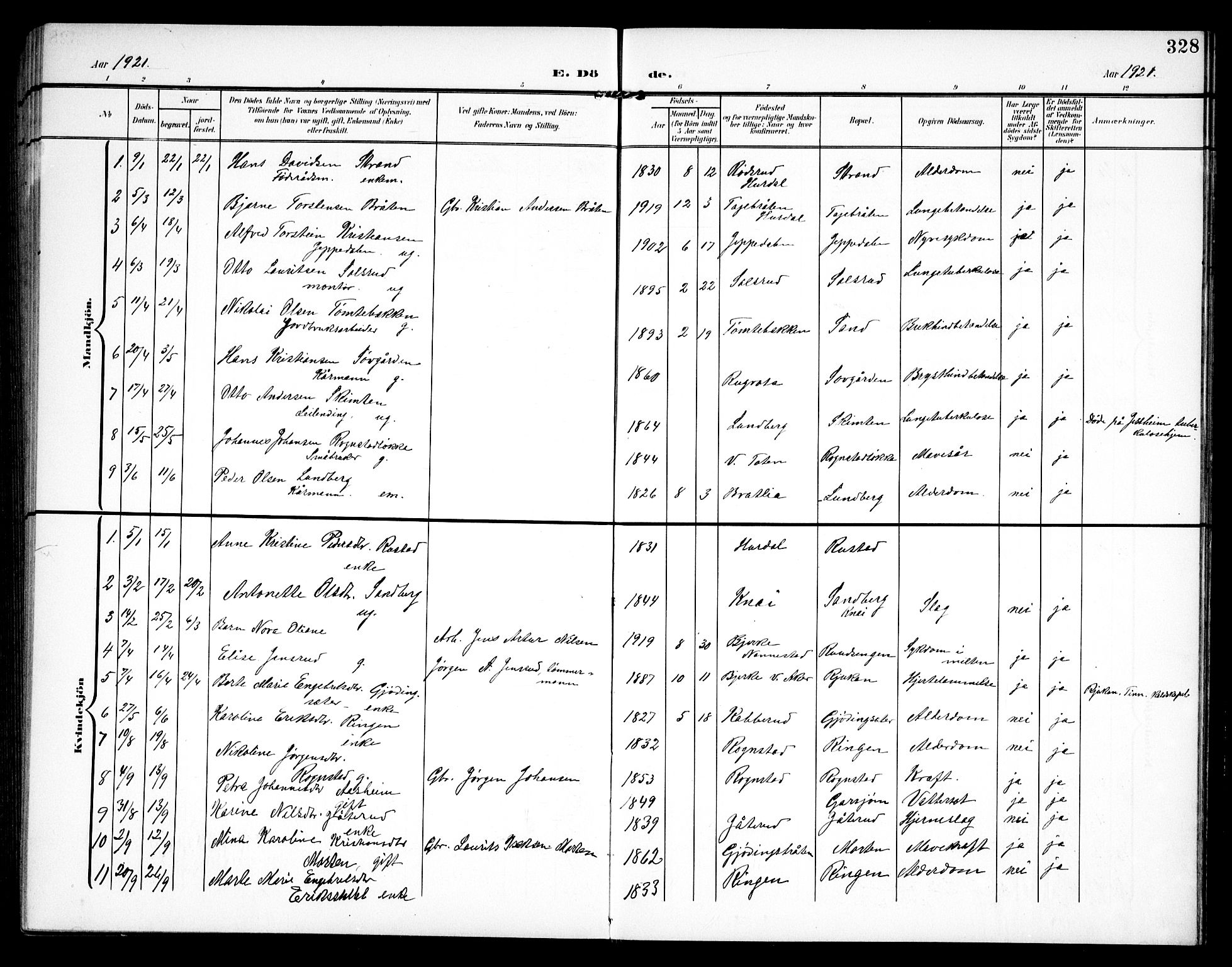 Hurdal prestekontor Kirkebøker, SAO/A-10889/G/Ga/L0001: Parish register (copy) no. I 1, 1902-1934, p. 328