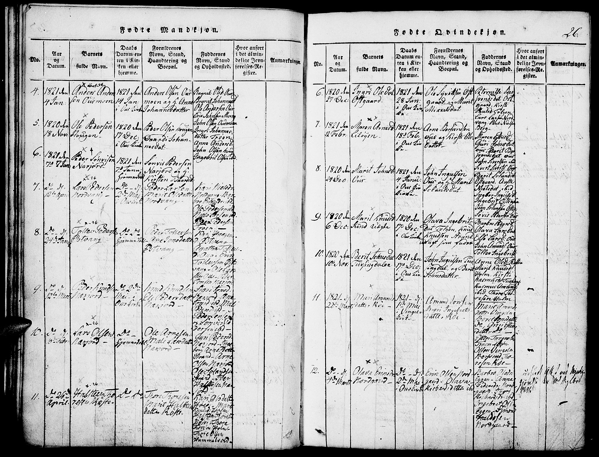 Tolga prestekontor, AV/SAH-PREST-062/K/L0004: Parish register (official) no. 4, 1815-1836, p. 26