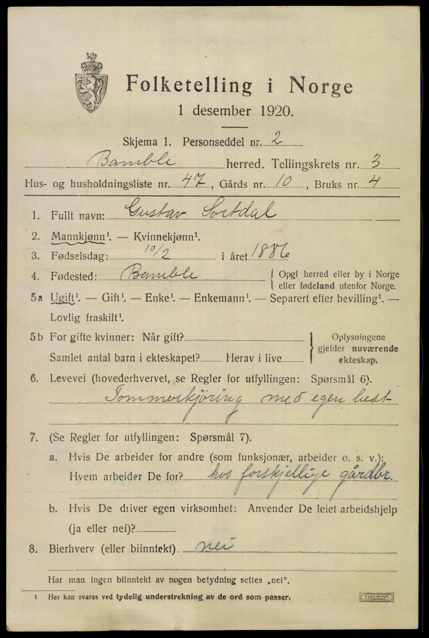 SAKO, 1920 census for Bamble, 1920, p. 4311