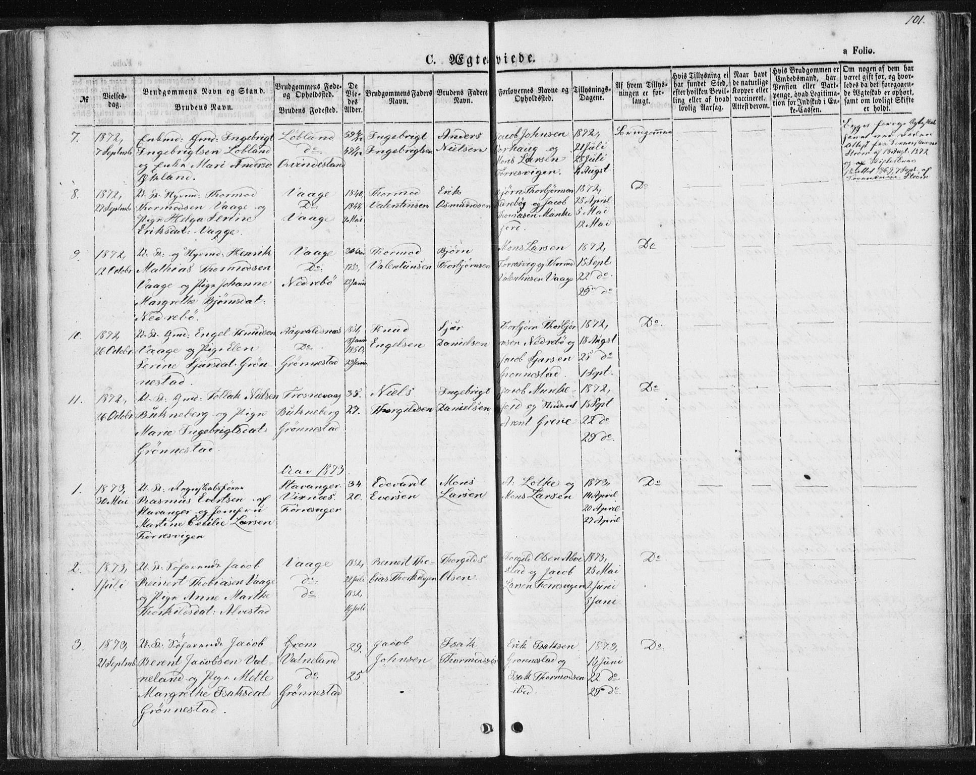 Tysvær sokneprestkontor, AV/SAST-A -101864/H/Ha/Haa/L0004: Parish register (official) no. A 4, 1857-1878, p. 101