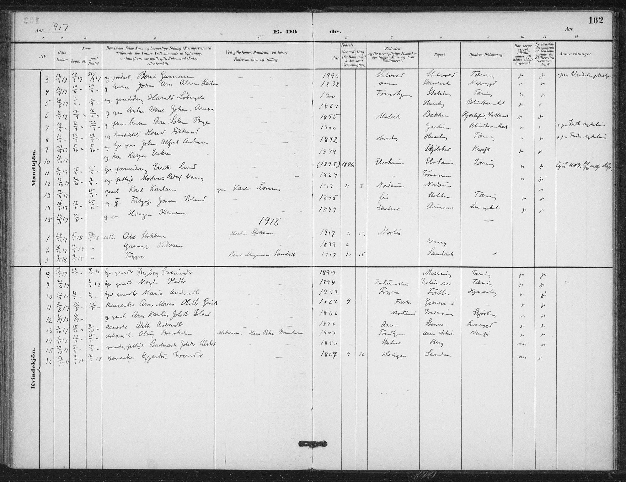 Ministerialprotokoller, klokkerbøker og fødselsregistre - Nord-Trøndelag, SAT/A-1458/714/L0131: Parish register (official) no. 714A02, 1896-1918, p. 162