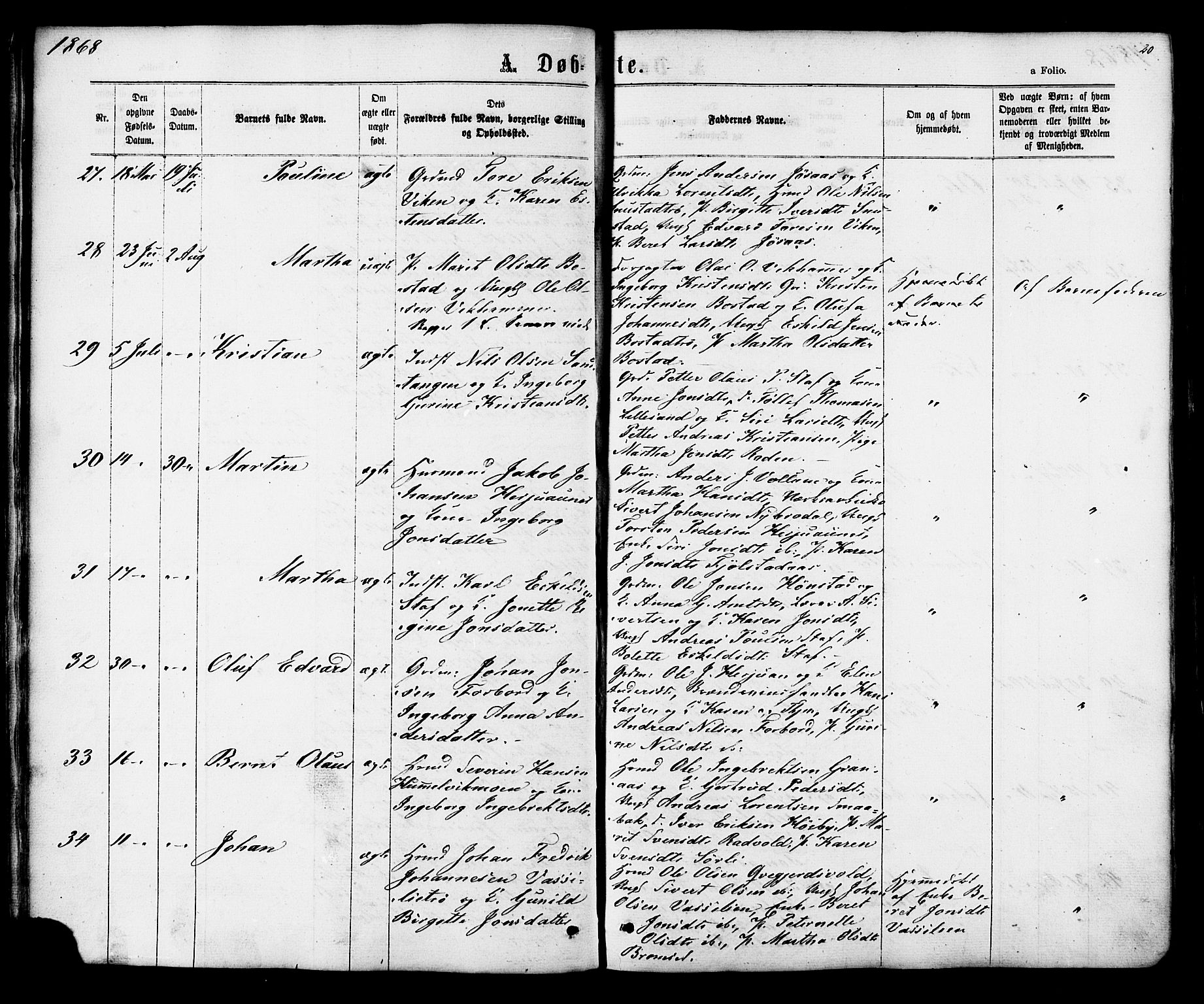 Ministerialprotokoller, klokkerbøker og fødselsregistre - Sør-Trøndelag, SAT/A-1456/616/L0409: Parish register (official) no. 616A06, 1865-1877, p. 20