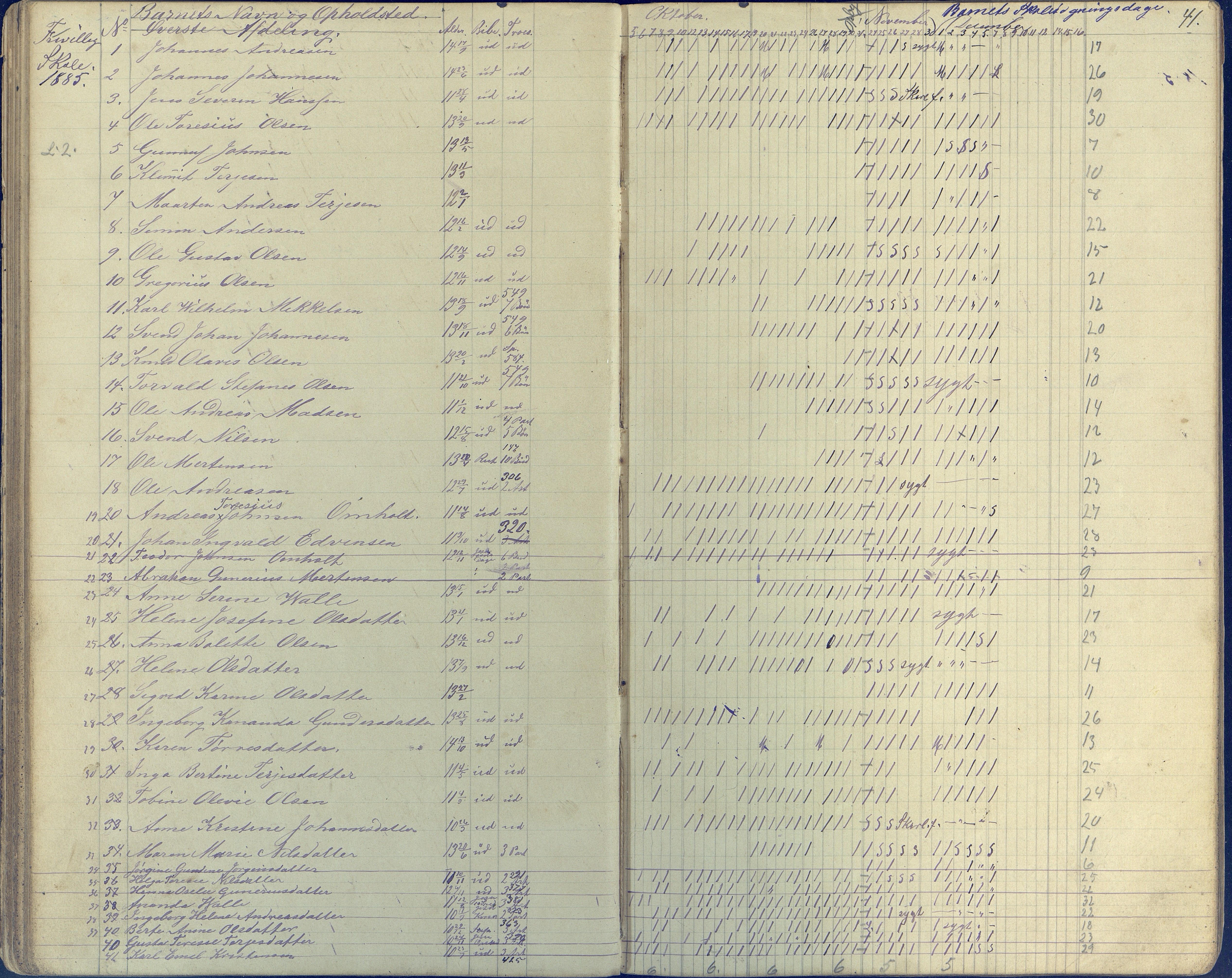 Øyestad kommune frem til 1979, AAKS/KA0920-PK/06/06E/L0003: Dagbok, 1882-1891, p. 41