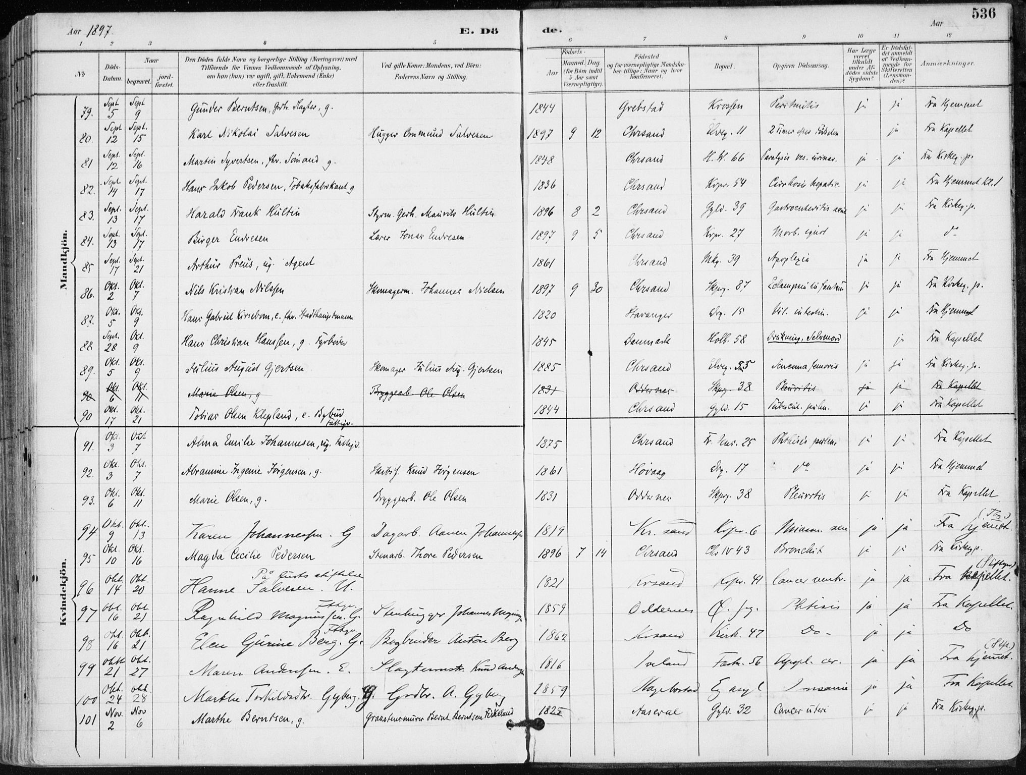Kristiansand domprosti, SAK/1112-0006/F/Fa/L0019: Parish register (official) no. A 18, 1890-1897, p. 536