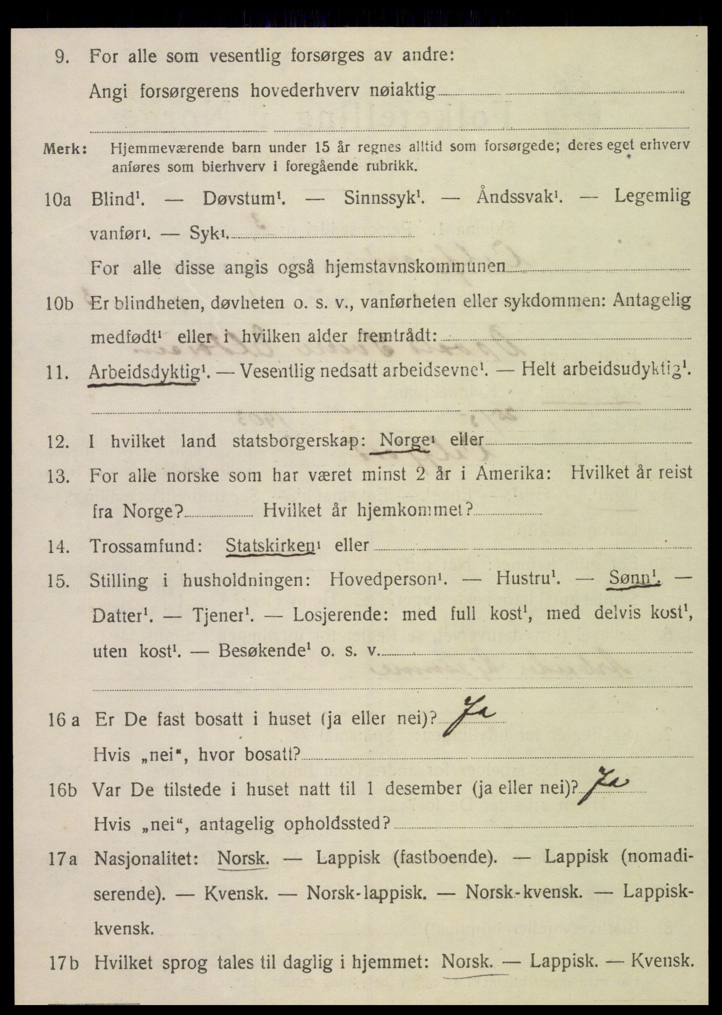 SAT, 1920 census for Velfjord, 1920, p. 588