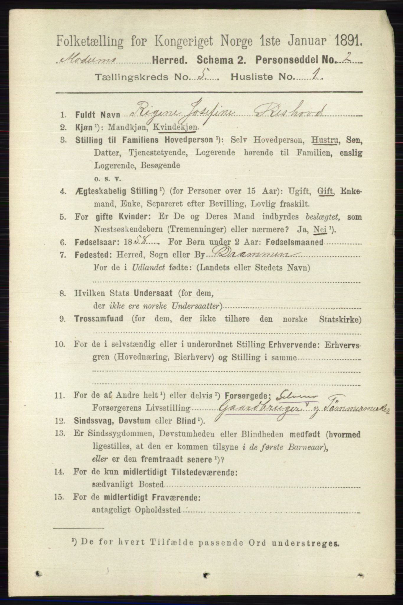 RA, 1891 census for 0623 Modum, 1891, p. 1452