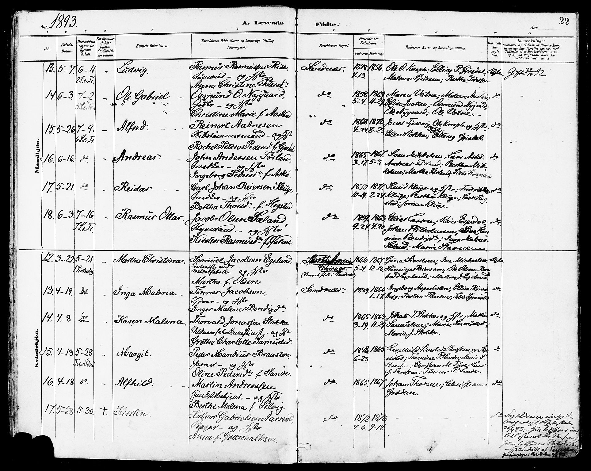 Høyland sokneprestkontor, AV/SAST-A-101799/001/30BA/L0014: Parish register (official) no. A 12, 1890-1898, p. 22