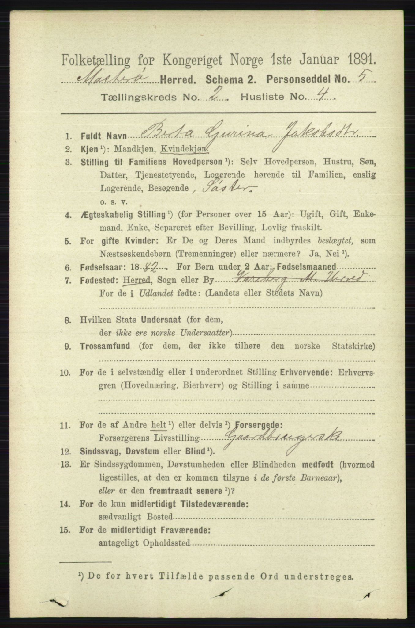 RA, 1891 census for 1143 Mosterøy, 1891, p. 645