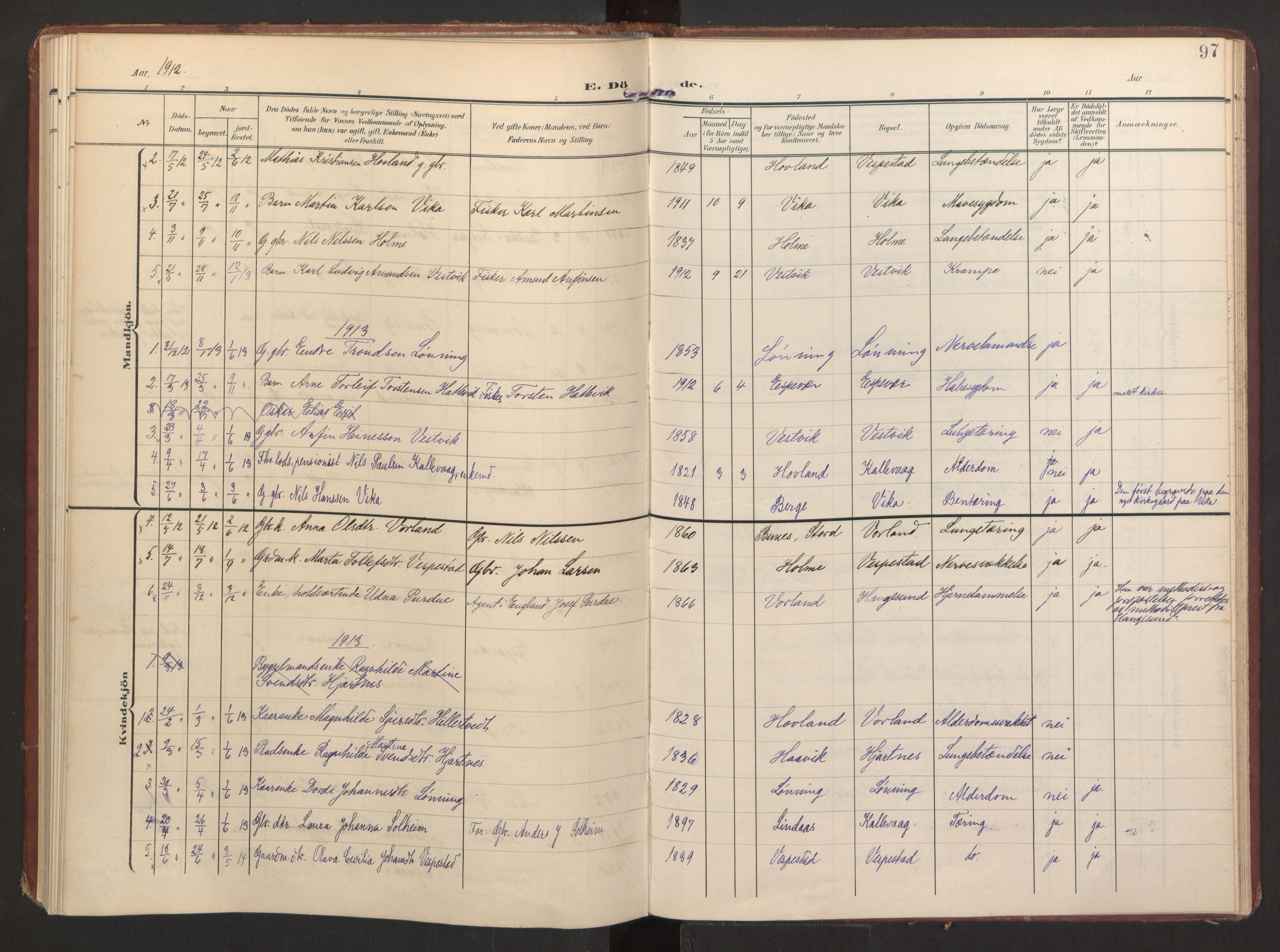 Finnås sokneprestembete, SAB/A-99925/H/Ha/Haa/Haad/L0003: Parish register (official) no. D 3, 1907-1921, p. 97