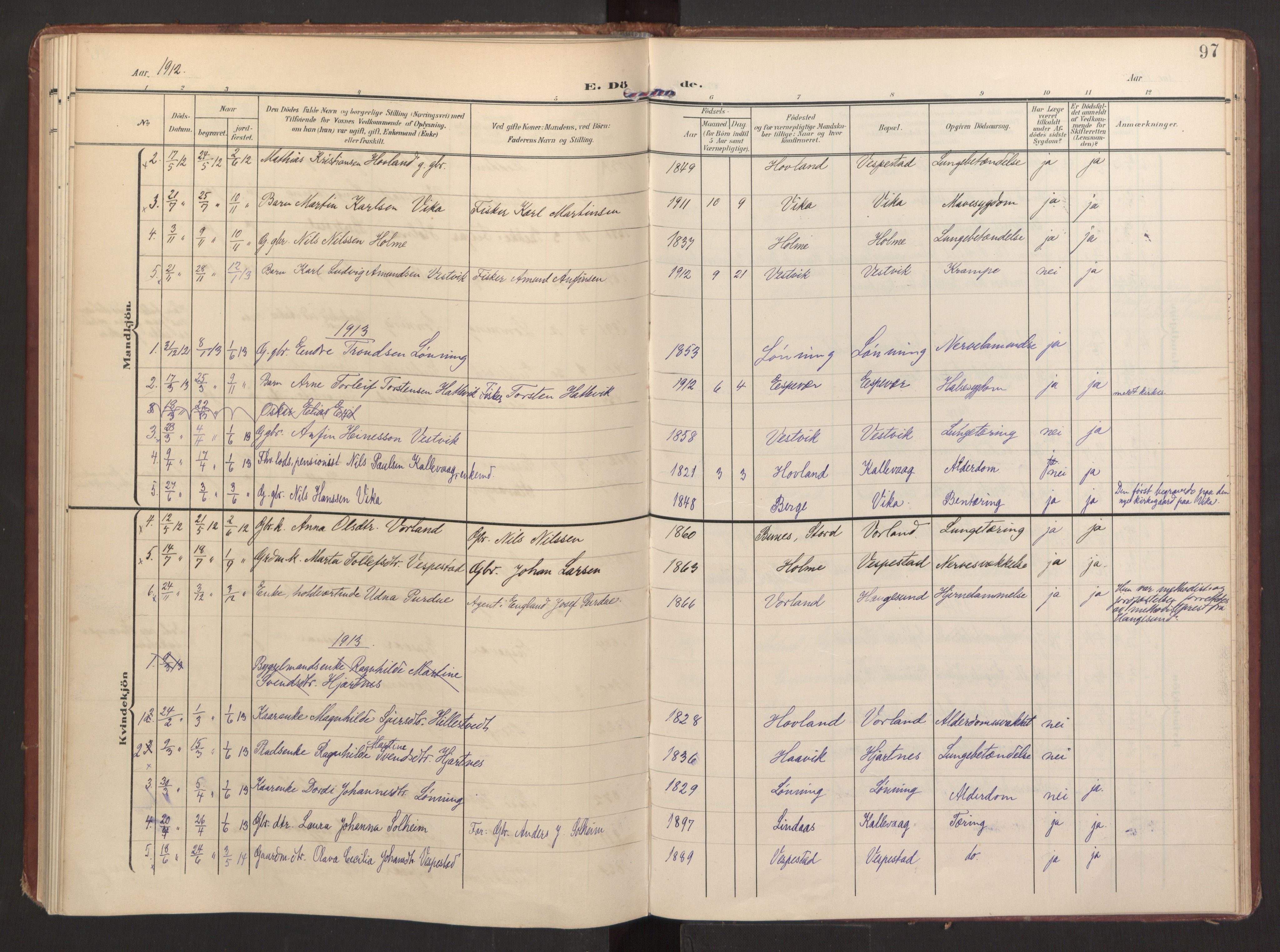 Finnås sokneprestembete, AV/SAB-A-99925/H/Ha/Haa/Haad/L0003: Parish register (official) no. D 3, 1907-1921, p. 97