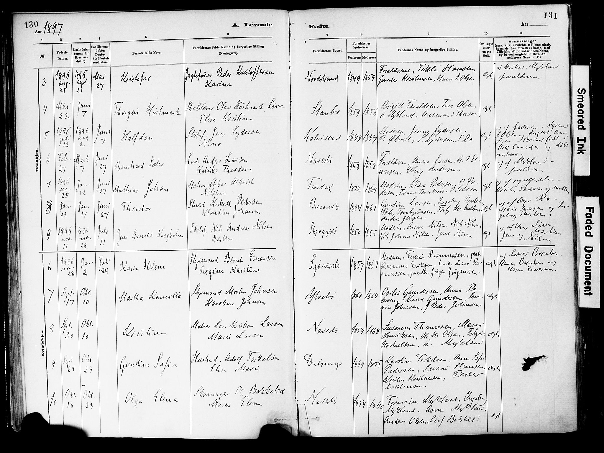 Dypvåg sokneprestkontor, SAK/1111-0007/F/Fa/Fab/L0001: Parish register (official) no. A 1, 1885-1912, p. 130-131