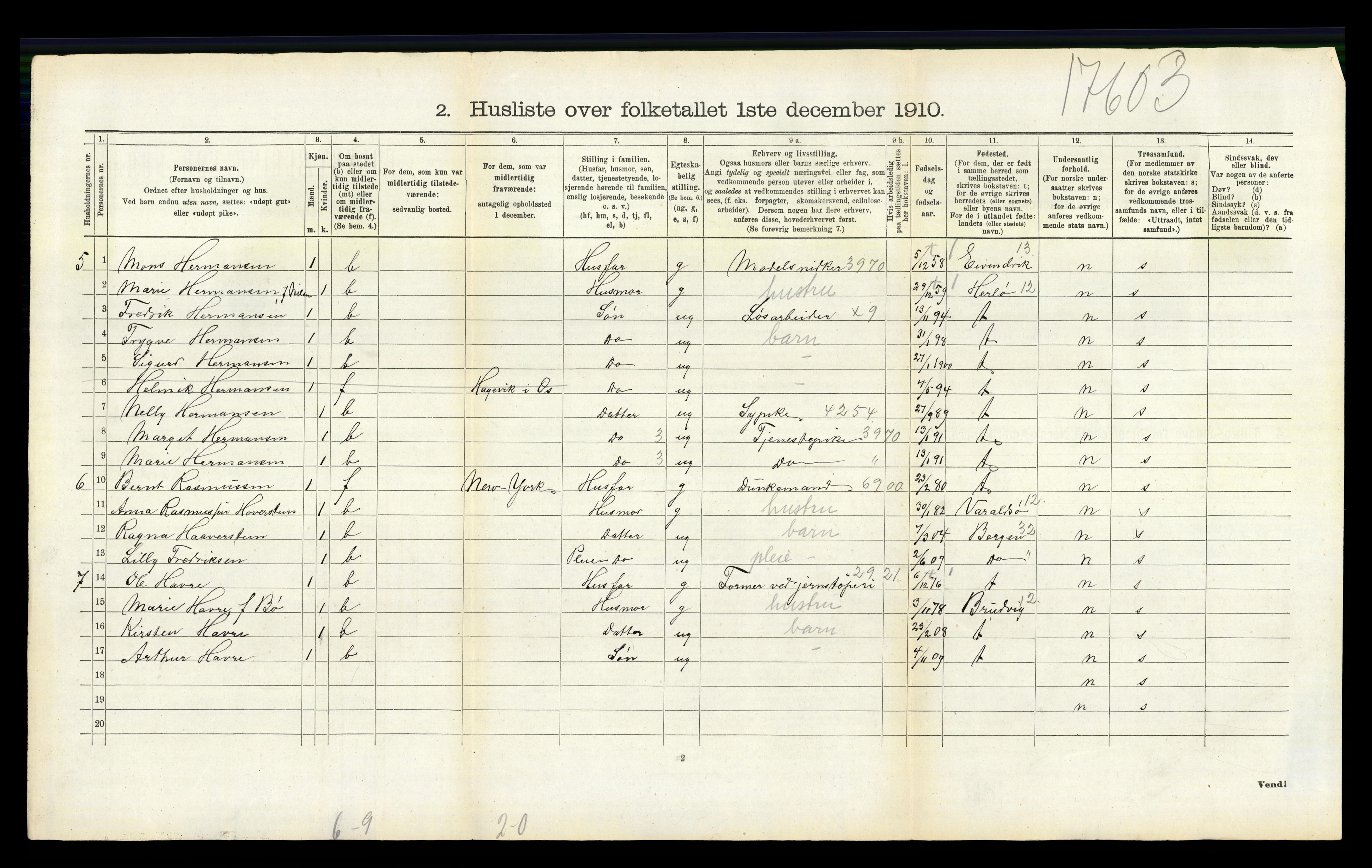 RA, 1910 census for Askøy, 1910, p. 2097