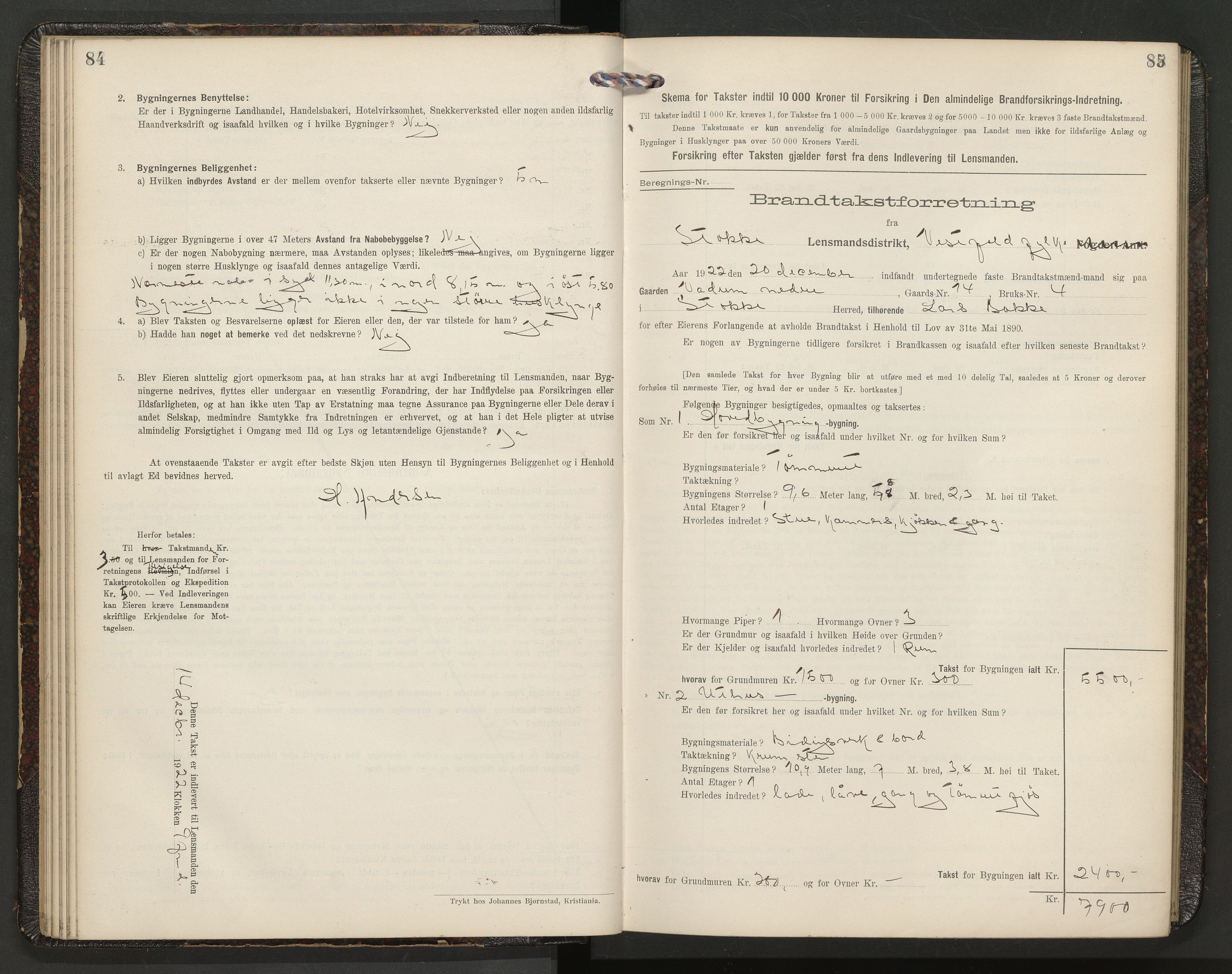 Stokke lensmannskontor, AV/SAKO-A-550/Y/Yb/Ybb/L0002: Skjematakstprotokoll, 1913-1935, p. 84-85