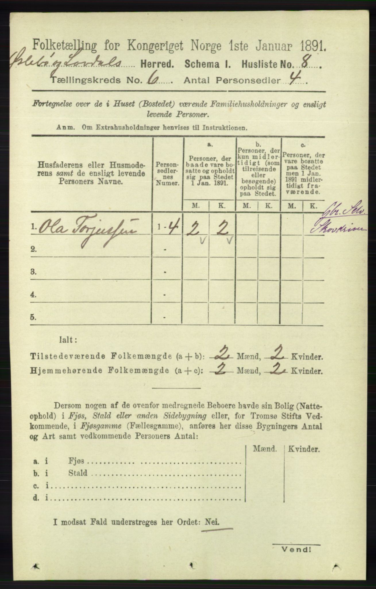 RA, 1891 census for 1021 Øyslebø og Laudal, 1891, p. 1651