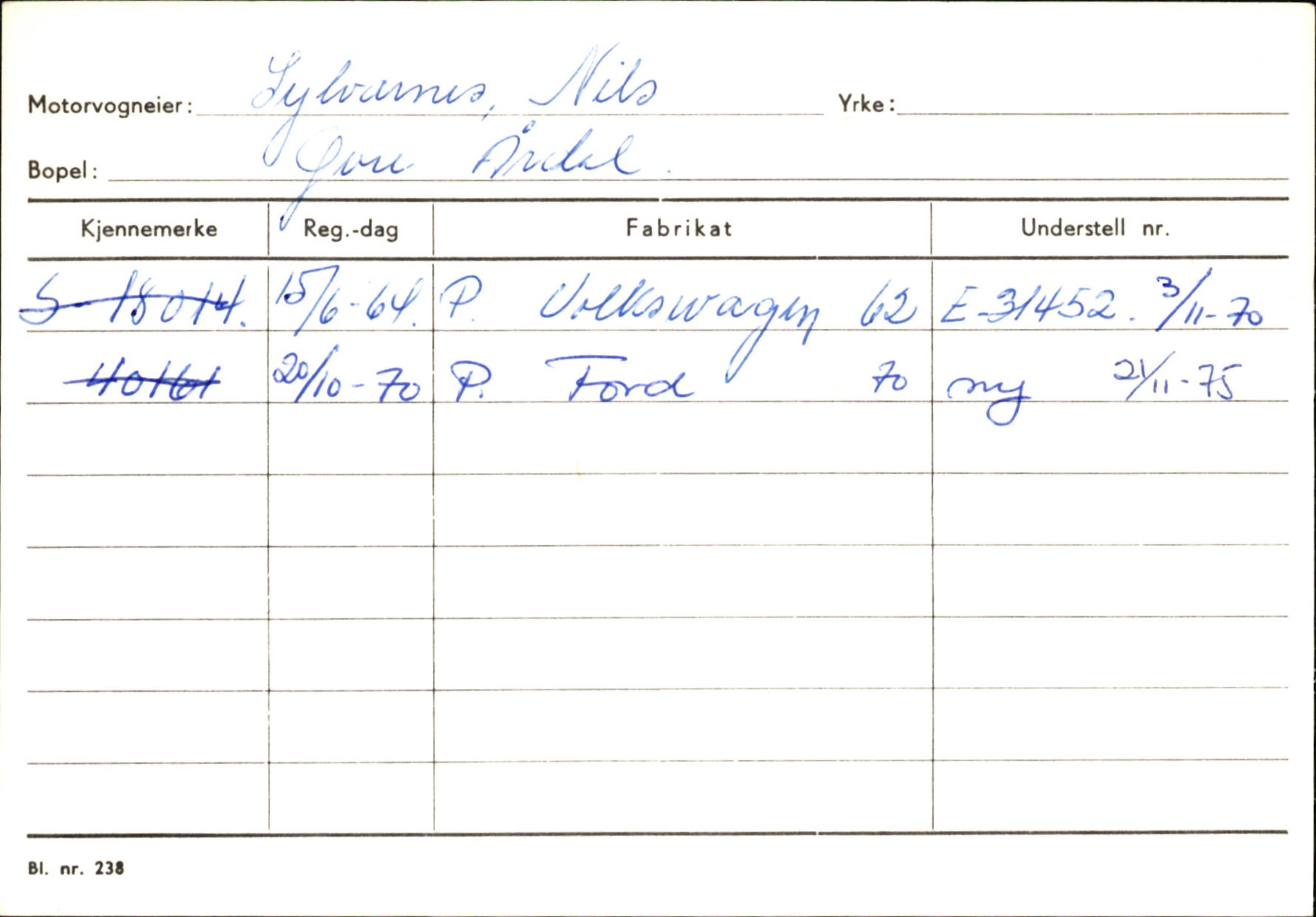 Statens vegvesen, Sogn og Fjordane vegkontor, SAB/A-5301/4/F/L0146: Registerkort Årdal R-Å samt diverse kort, 1945-1975, p. 750
