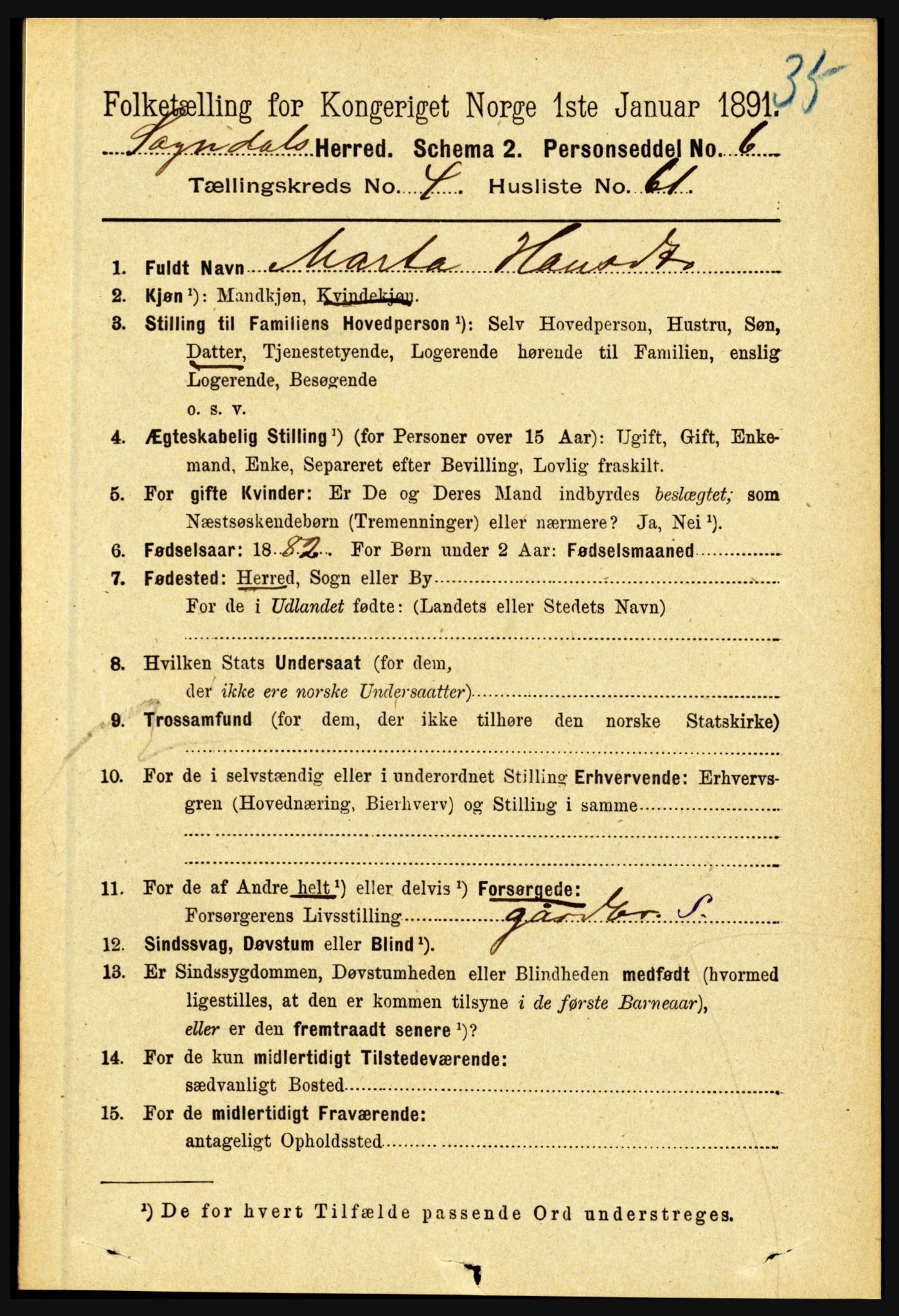 RA, 1891 census for 1420 Sogndal, 1891, p. 2255