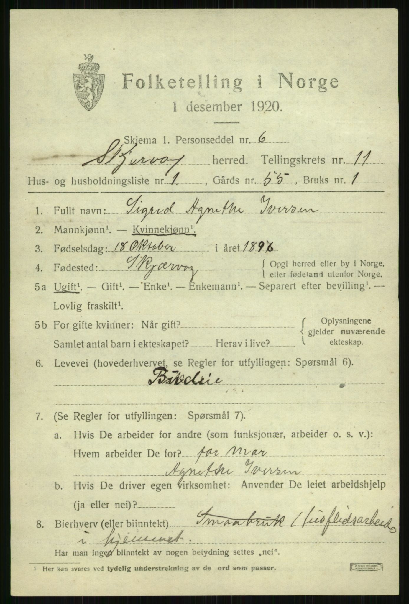 SATØ, 1920 census for Skjervøy, 1920, p. 5611