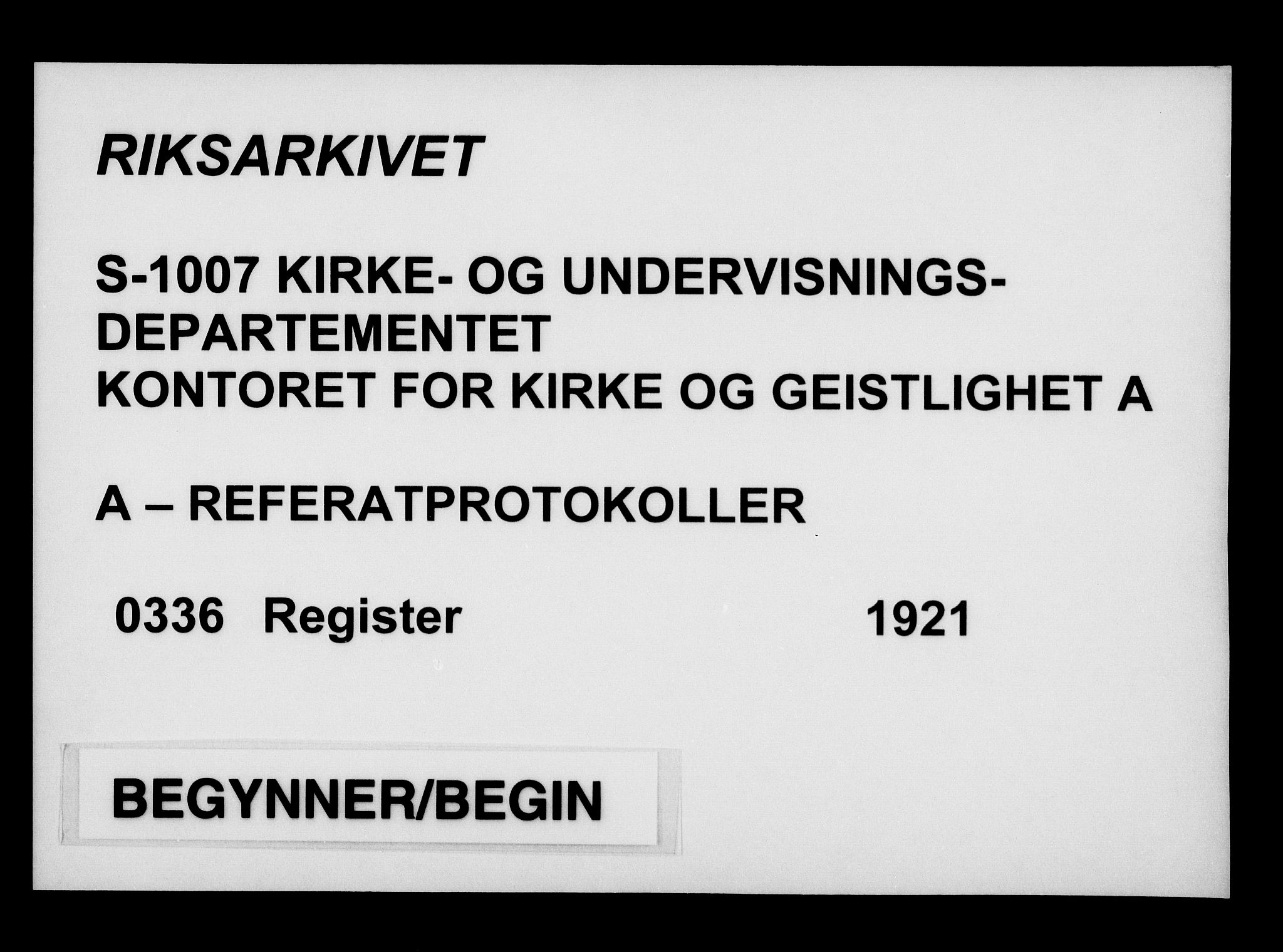 Kirke- og undervisningsdepartementet, Kontoret  for kirke og geistlighet A, AV/RA-S-1007/A/Aa/L0336: Register, 1921